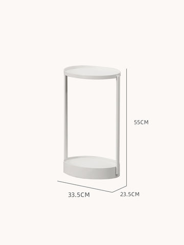 Rauma durchbrochener Couchtisch - Aluminium pulverbeschichtet: Minimalistischer, zweistufiger Tisch mit zwei runden Ablagen, verbunden durch seitliche Pfosten, ideal für stilvolle, flexible Raumgestaltung in modernen und mediterranen Wohnstilen.