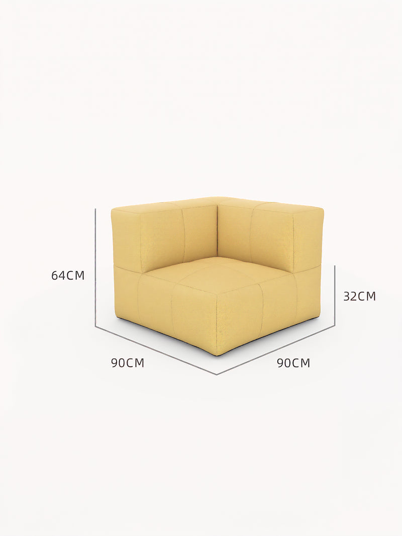 Marshmallow Bonbon Ecke: Modularer Sofaeckteil mit 90 cm Würfelform, in Senfgelb bezogen. Bietet flexible Gestaltung, inspiriert von Marshmallows, mit nachhaltigem, wetterfestem Material für Outdoor-Komfort.