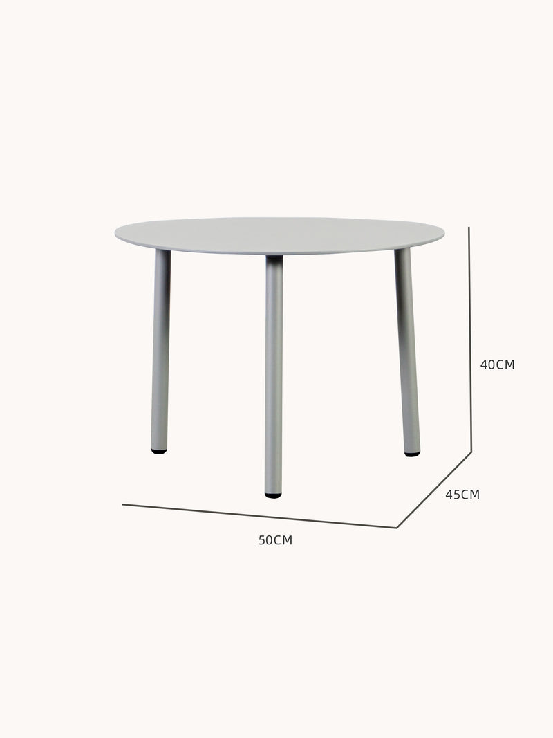 Valencia-S Lounge Beistelltisch Aluminium-Pulverbeschichtung Eiförmig-55/45/40 cm: Minimalistischer, runder Beistelltisch mit drei zylindrischen Beinen, 50 cm Durchmesser, ideal für flexible, stilvolle Outdoor-Gestaltungen.