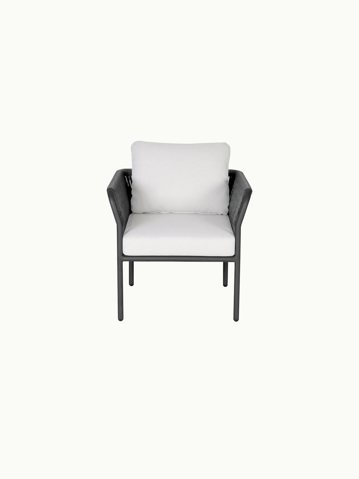 Malaga 3-Sitzer Gartensofa mit zwei Armlehnen, aus pulverbeschichtetem Aluminium und wetterfestem Olefin-Stoff, mit handgefertigten Zugbändern; robustes, modulares Design, ideal für stilvolle und sichere Terrassengestaltung.