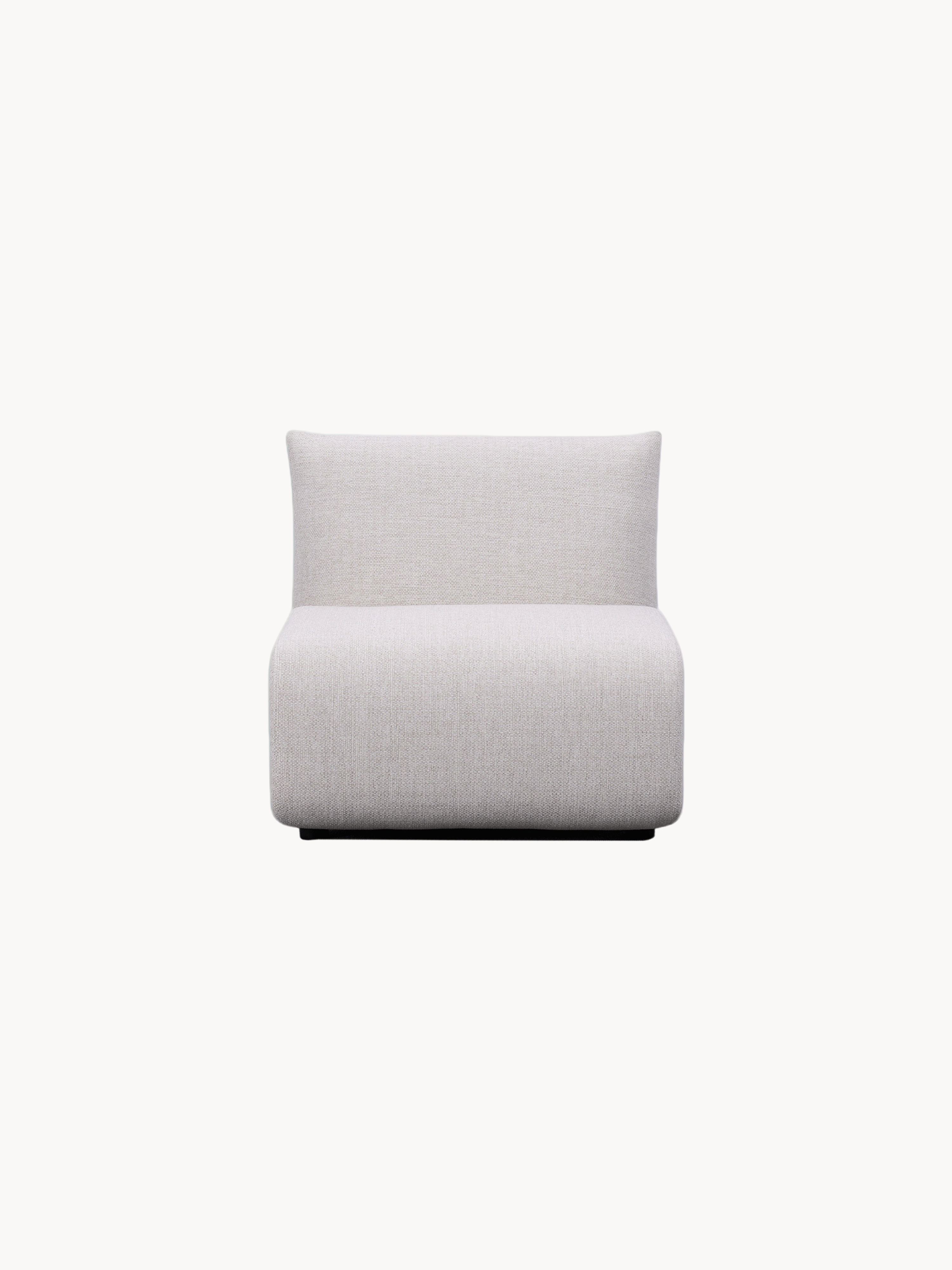 Babymax L-Lounge Set, 3er-Set: Ein einzelnes, armlehnenloses Lounge-Modul mit minimalistischem Design, bezogen mit hellgrauem, strukturiertem Stoff. Der niedrige Sitzkissen geht nahtlos in eine leicht geneigte Rückenlehne über.
