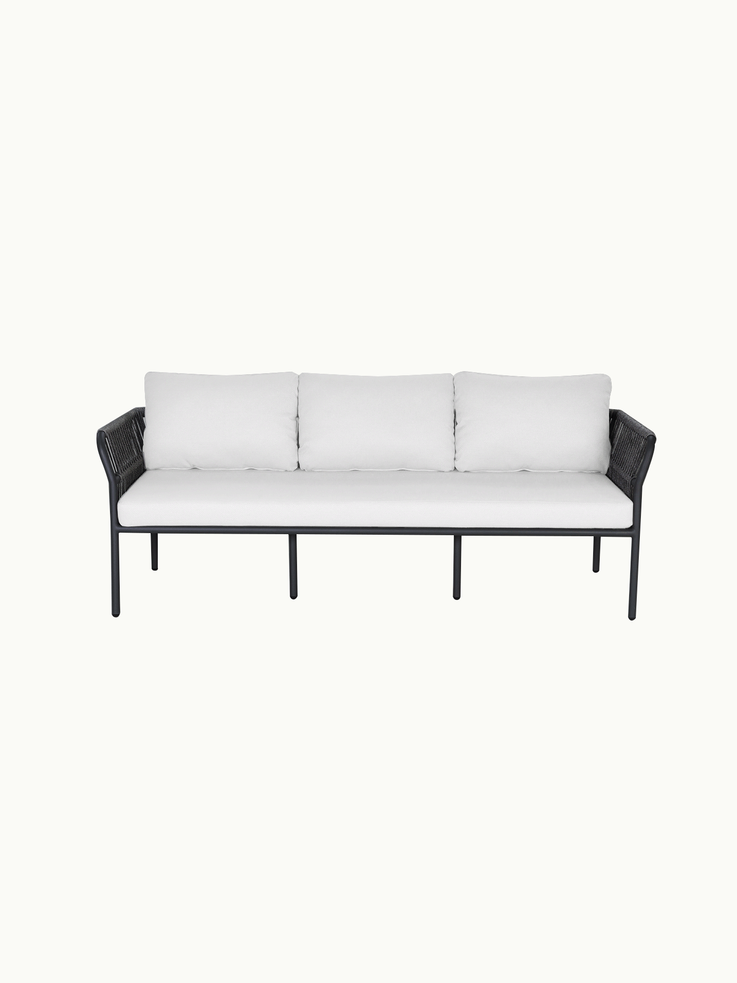 Malaga 2-Sitzer Gartensofa mit einer Armlehne, zeigt robustes Design mit Aluminiumrahmen und Zugbändern, ideal für flexible Terrassenanpassungen. Perfekte Wahl für stilvolle, wetterfeste Outdoor-Gestaltung.