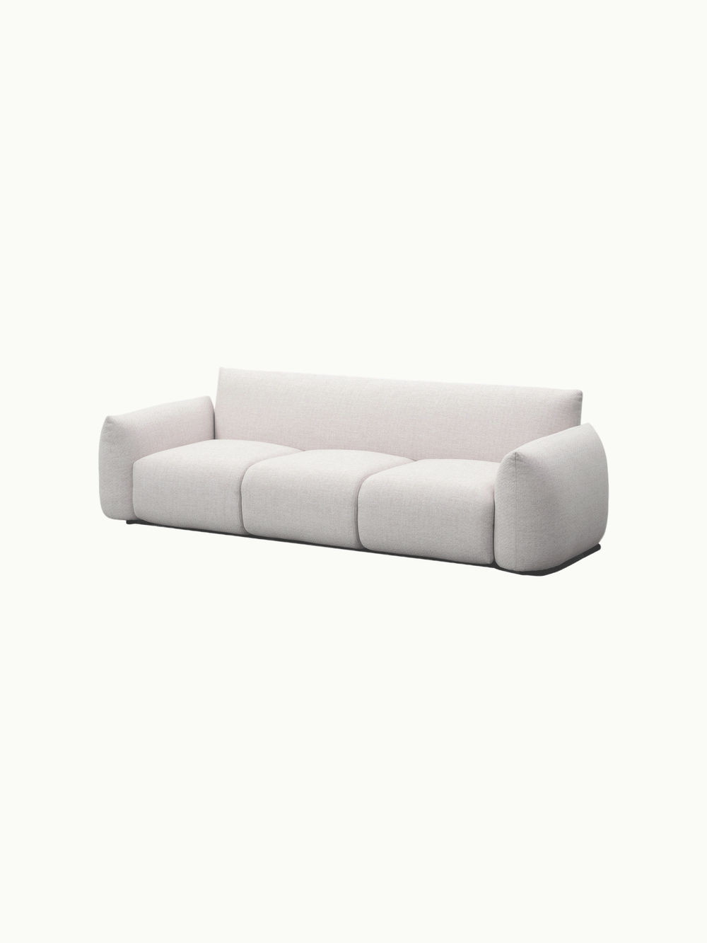 Das Bild zeigt das BabyMax Einzelartikel (3-Sitzer) Sofa mit sanft gerundeten Armlehnen und plüschigen, blockartigen Kissen, ideal für modernen Komfort und Design, passend zu Finqa GmbHs modularen Outdoor-Möbelkonzepten.