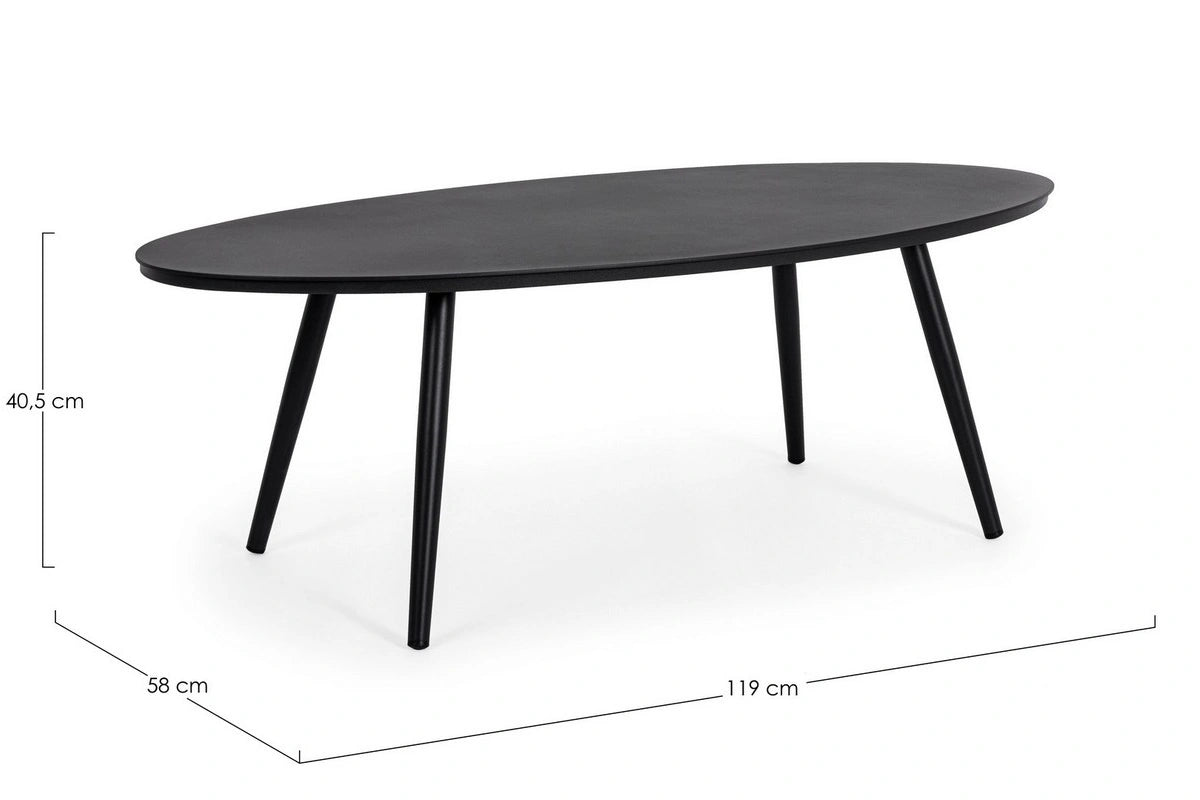 Leiden Ovaler ausgehöhlter Couchtisch aus Aluminium mit Pulverbeschichtung, ideal für stilvolle und flexible Gestaltung von Außenbereichen, passend zu Finqa GmbHs nachhaltigen und modularen Outdoor-Möbeln.