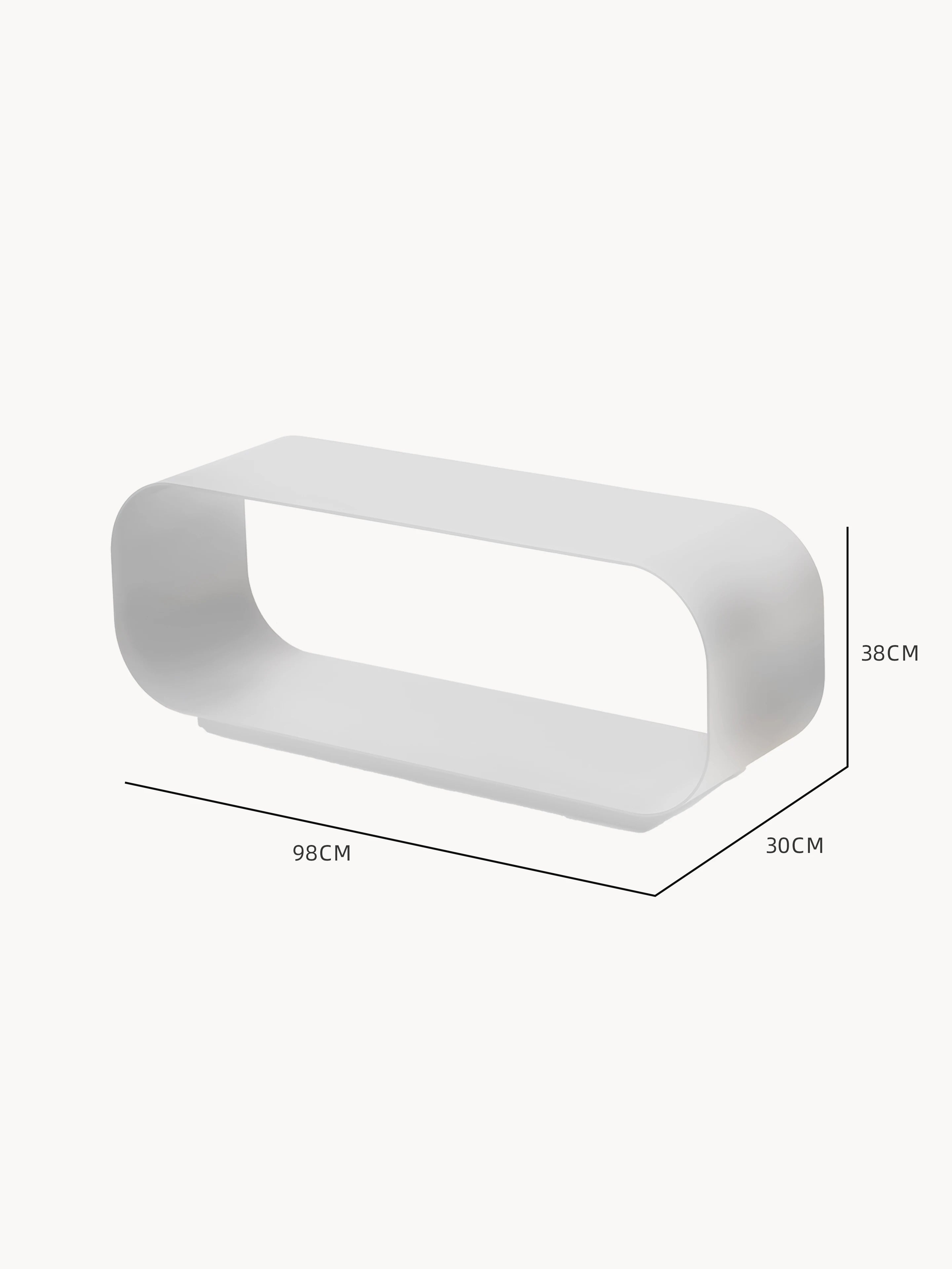 Nahaufnahme des Leiden Ovaler ausgehöhlter Couchtisch-Aluminium Pulverbeschichtung-Weiß zeigt glatte, kurvige Kanten und ein modernes Design, das Eleganz und Funktionalität für stilvolle Wohnräume kombiniert.