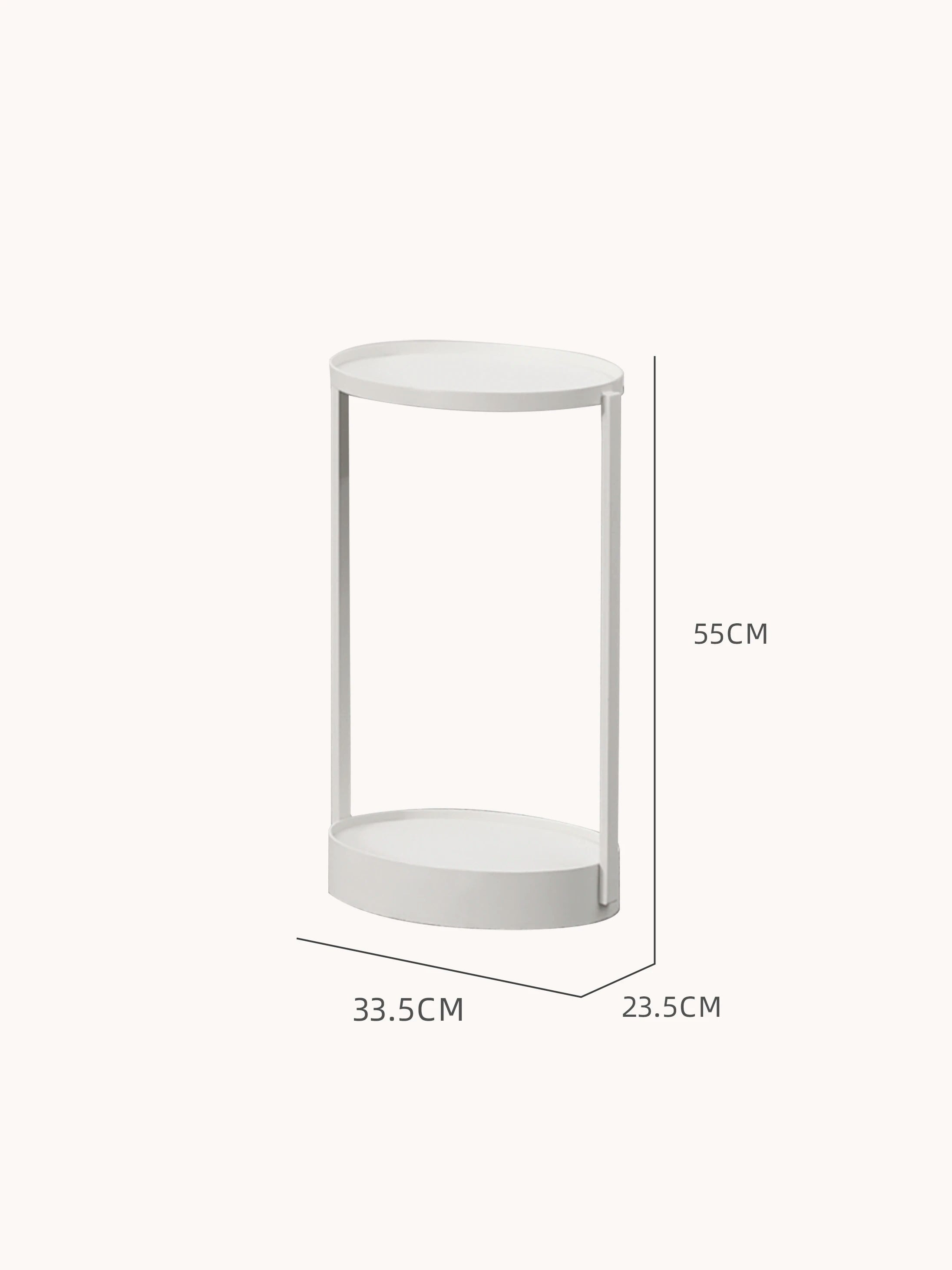 Rauma durchbrochener Couchtisch - Aluminium pulverbeschichtet: Minimalistischer, zweistufiger Tisch mit zwei runden Ablagen, verbunden durch seitliche Pfosten, ideal für stilvolle, flexible Raumgestaltung in modernen und mediterranen Wohnstilen.