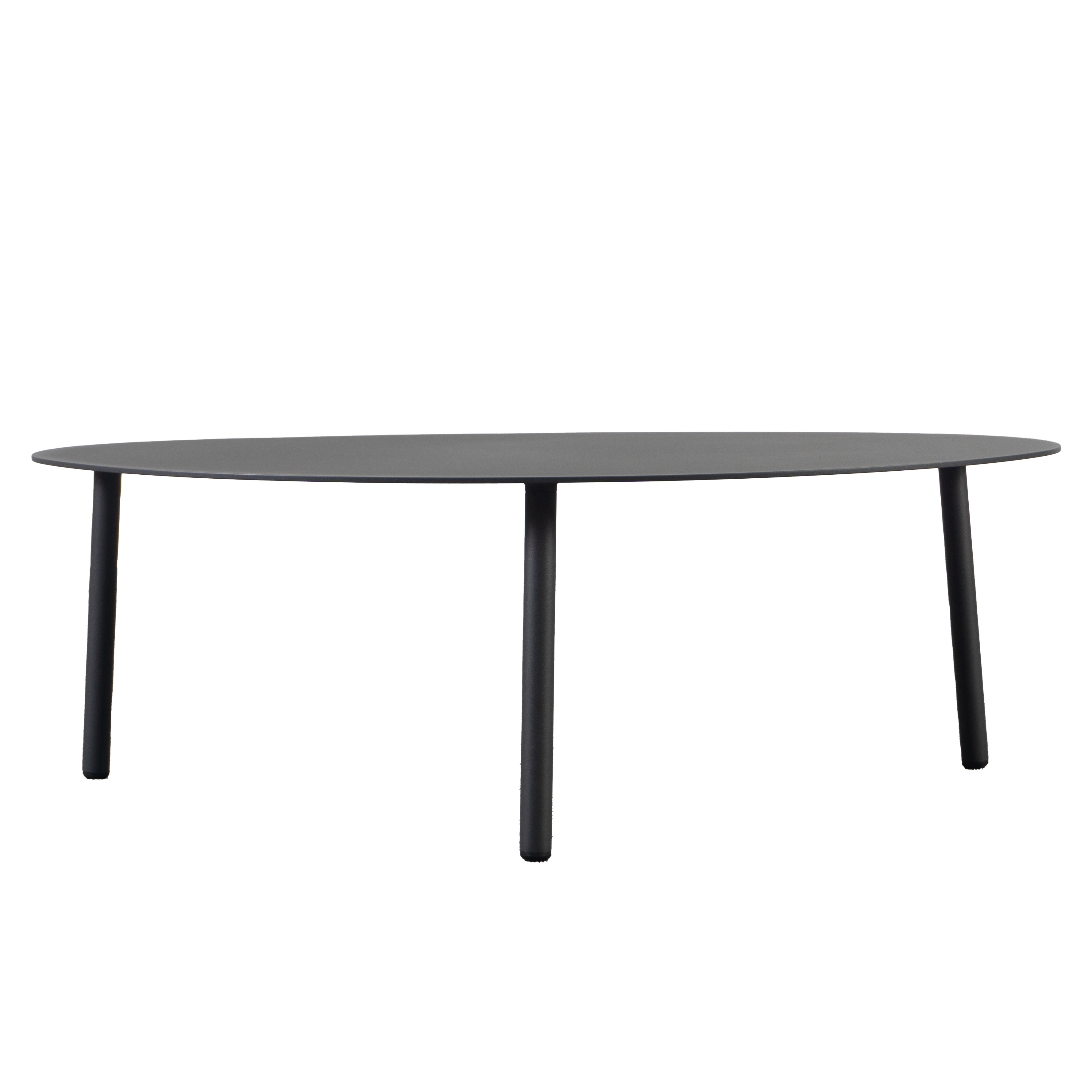 Finqa Valencia-L Lounge Beistelltisch, eiförmig, Aluminium-Pulverbeschichtung, 100/70/34 cm. Der Tisch zeigt elegante, geschwungene Linien und vereint stilvolle Funktionalität, ideal für Innen- und Außenbereich.