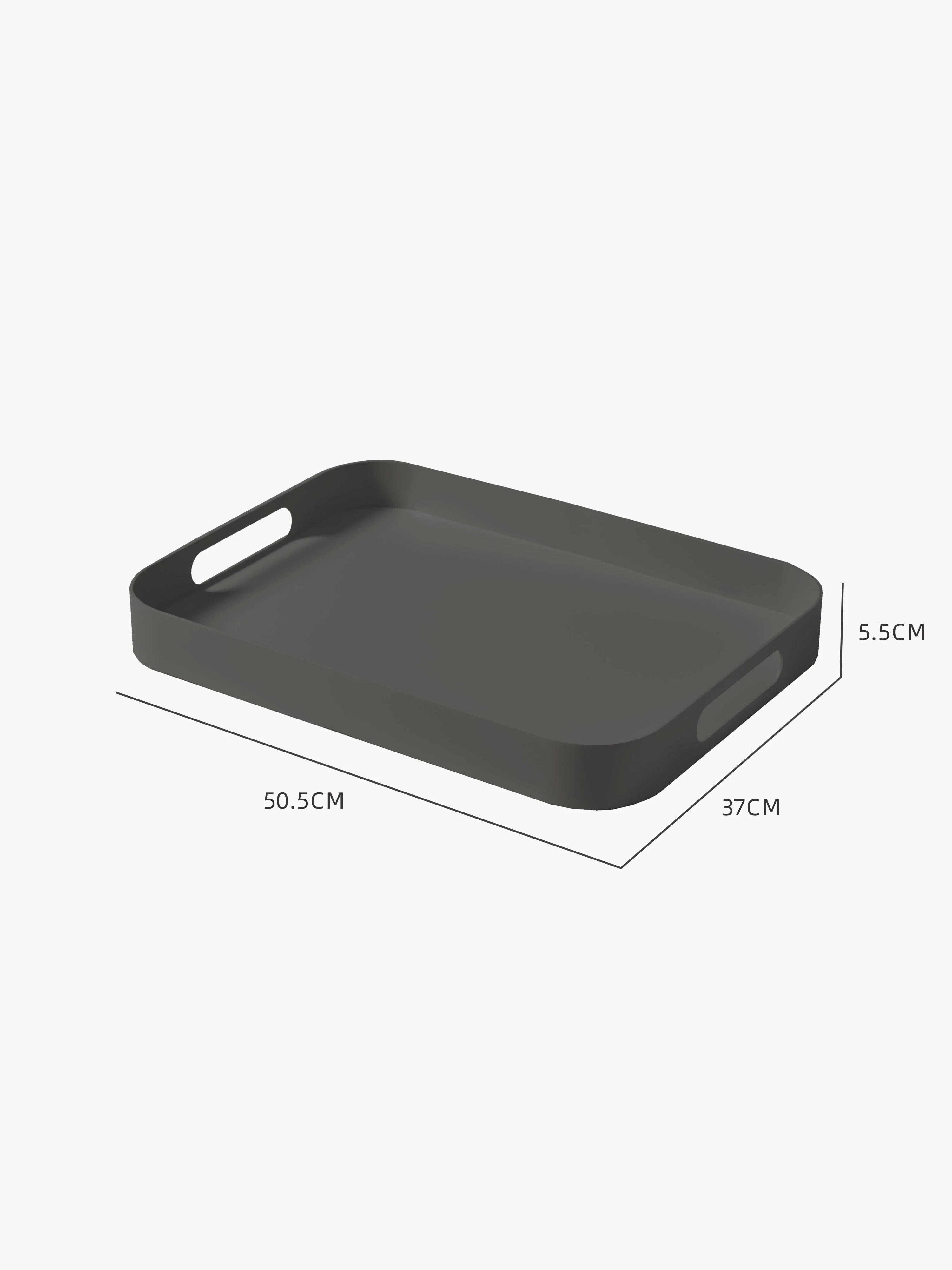 Palanga Tablett aus Aluminiumlegierung mit Pulverbeschichtung, solide und langlebig, misst 50,5 x 37 x 5,5 cm. Rechteckig mit integrierten Griffen und abgerundeten Ecken, ideal für moderne, anpassbare Outdoor-Einrichtungen.