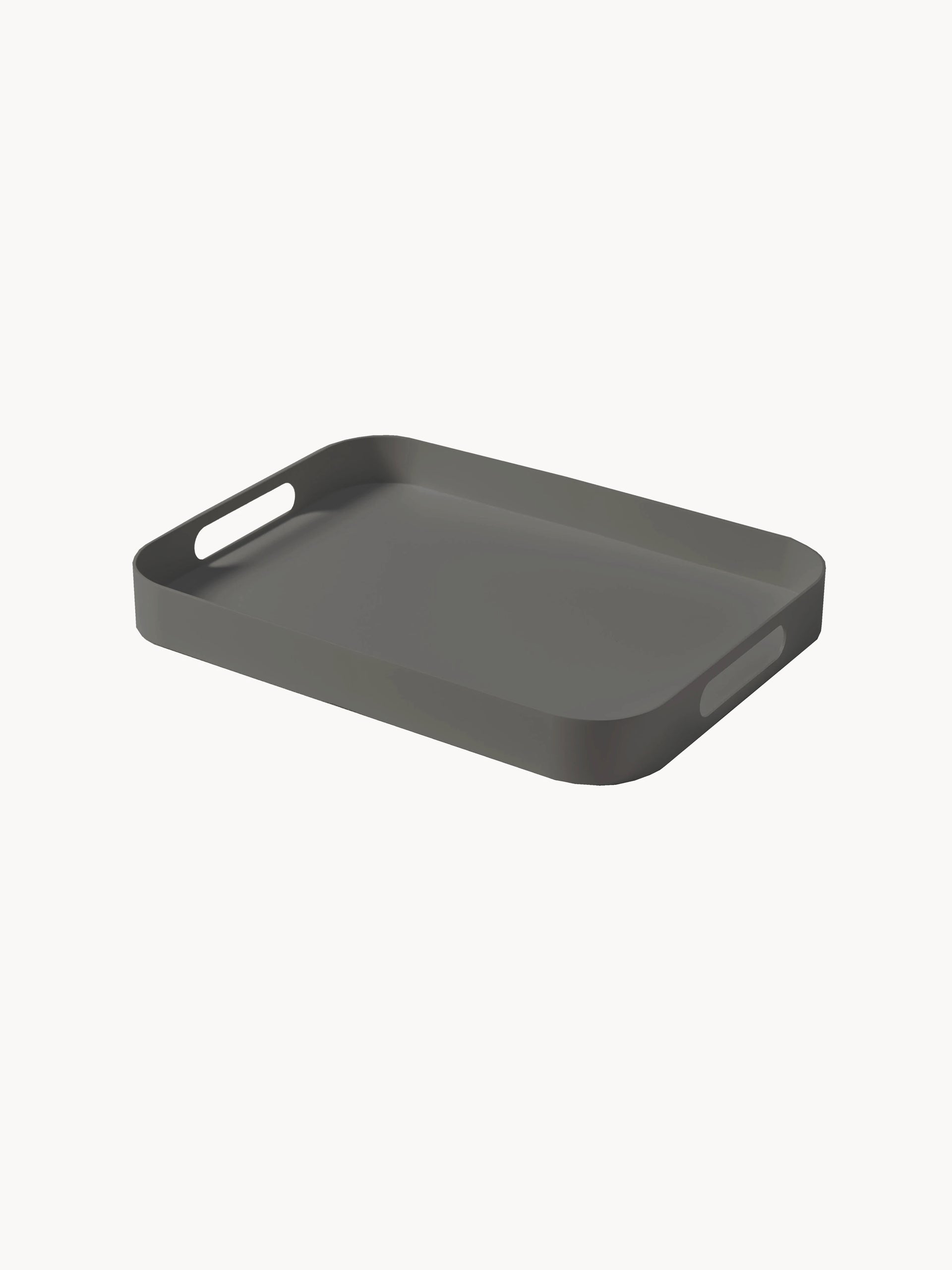 Finqa Palanga Tablett - Aluminium pulverbeschichtet rund-Kohle: Ein rechteckiges Tablett mit Griffen, ideal für stilvolles Servieren oder Dekorieren, passt perfekt in modulare Outdoor-Umgebungen von Finqa. Maße: L40.5 x B40.5 x H48cm.