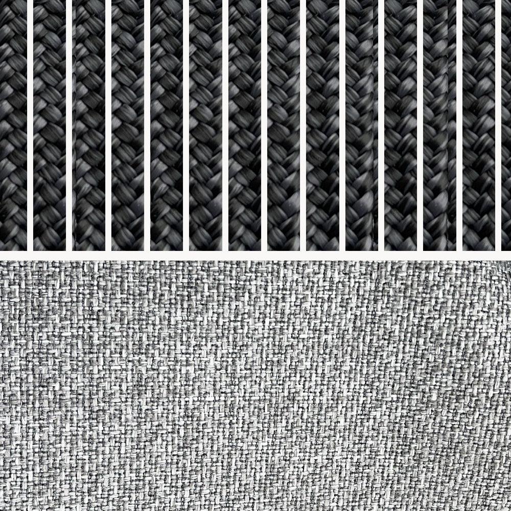 Nahaufnahme des Stoffmusters der Kapalai Garten Loungesofa Serie, das ein feines, monochromes Gewebe zeigt. Ideal für die hochwertige und anpassbare Outdoor-Möbelkollektion von Finqa GmbH.