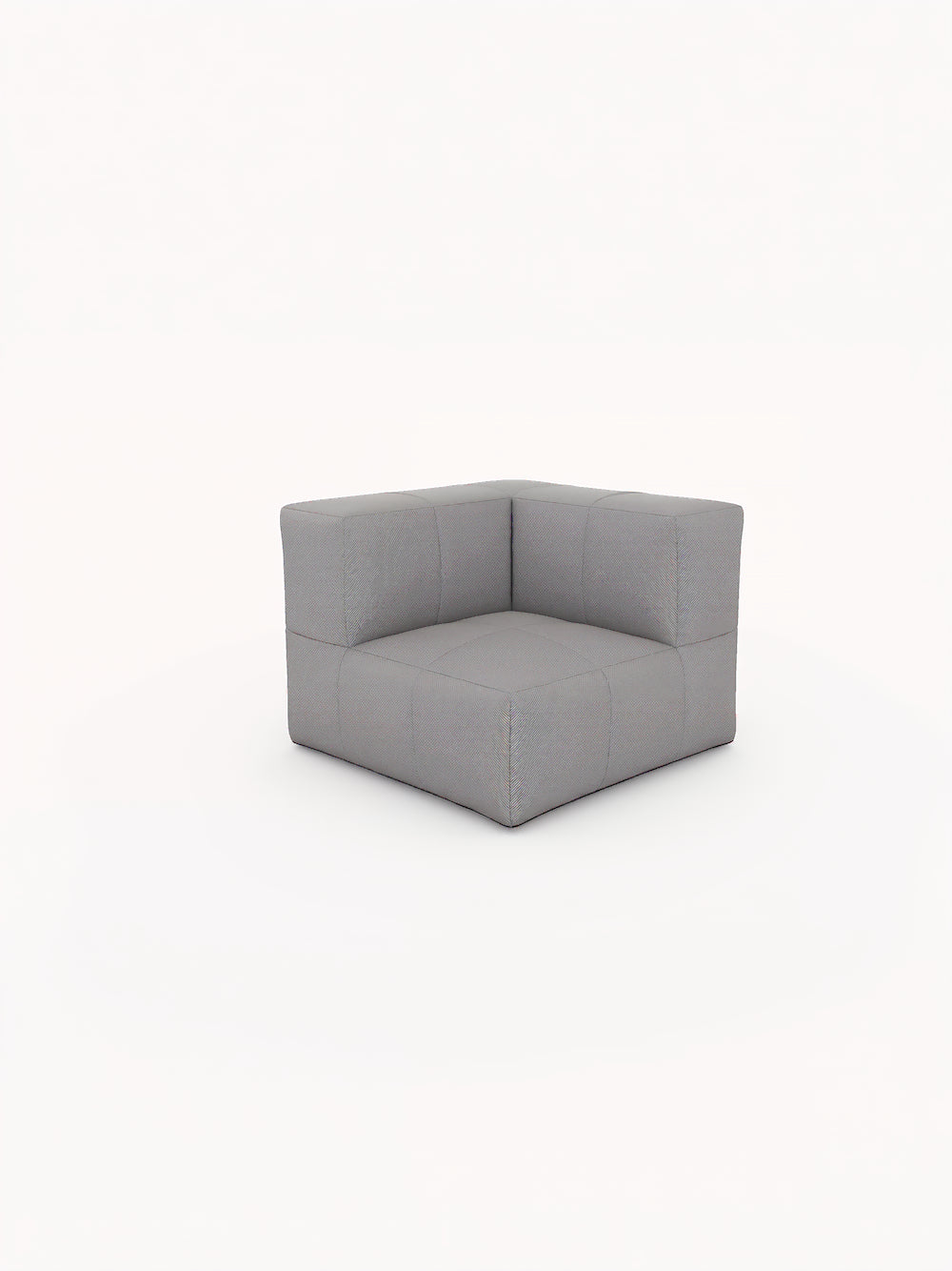 Modulares Sofa-Eckstück Marshmallow Bonbon Ecke in hellgrauem Stoff, L-Form mit niedrigen, quadratischen Armlehnen. Inspiriert von Marshmallows, bietet es nachhaltigen Komfort für flexible Gestaltungsmöglichkeiten.
