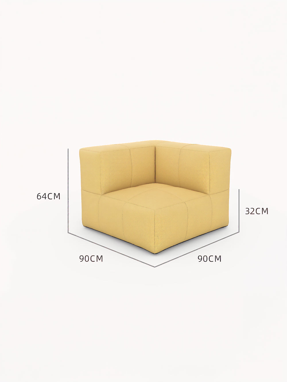 Marshmallow Bonbon Ecke: Modularer Sofaeckteil mit 90 cm Würfelform, in Senfgelb bezogen. Bietet flexible Gestaltung, inspiriert von Marshmallows, mit nachhaltigem, wetterfestem Material für Outdoor-Komfort.