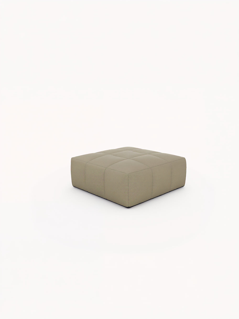 Marshmallow Bonbon Ottoman: Quadratischer Pouf mit leichtem Beige-Stoff und feinen Rasternähten, inspiriert von Finqa GmbH's nachhaltiger, modularer Outdoor-Sofakollektion für stilvolle und wetterfeste Einrichtung.