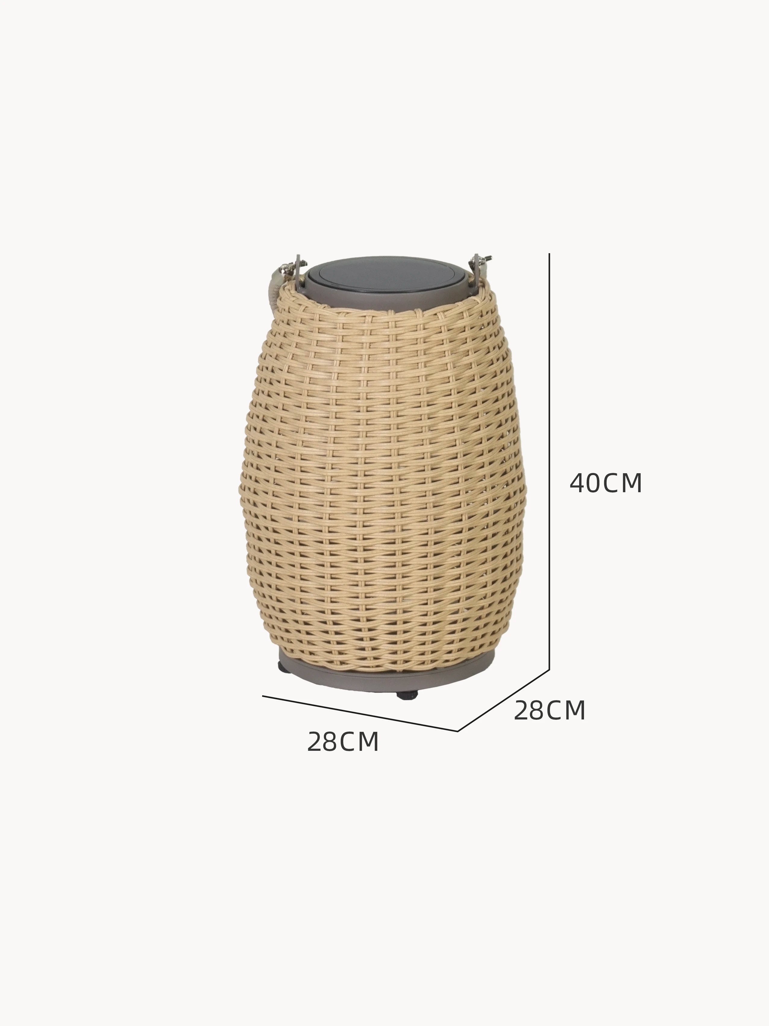 Heidelberg Solar Gartenlampe Aluminium Pulverbeschichtung - Bucheoptik 40cm, ein eleganter, geflochtener Lampenschirm. Perfekt für stimmungsvolle Beleuchtung im Freien, kombiniert Design und Nachhaltigkeit für Garten oder Terrasse.