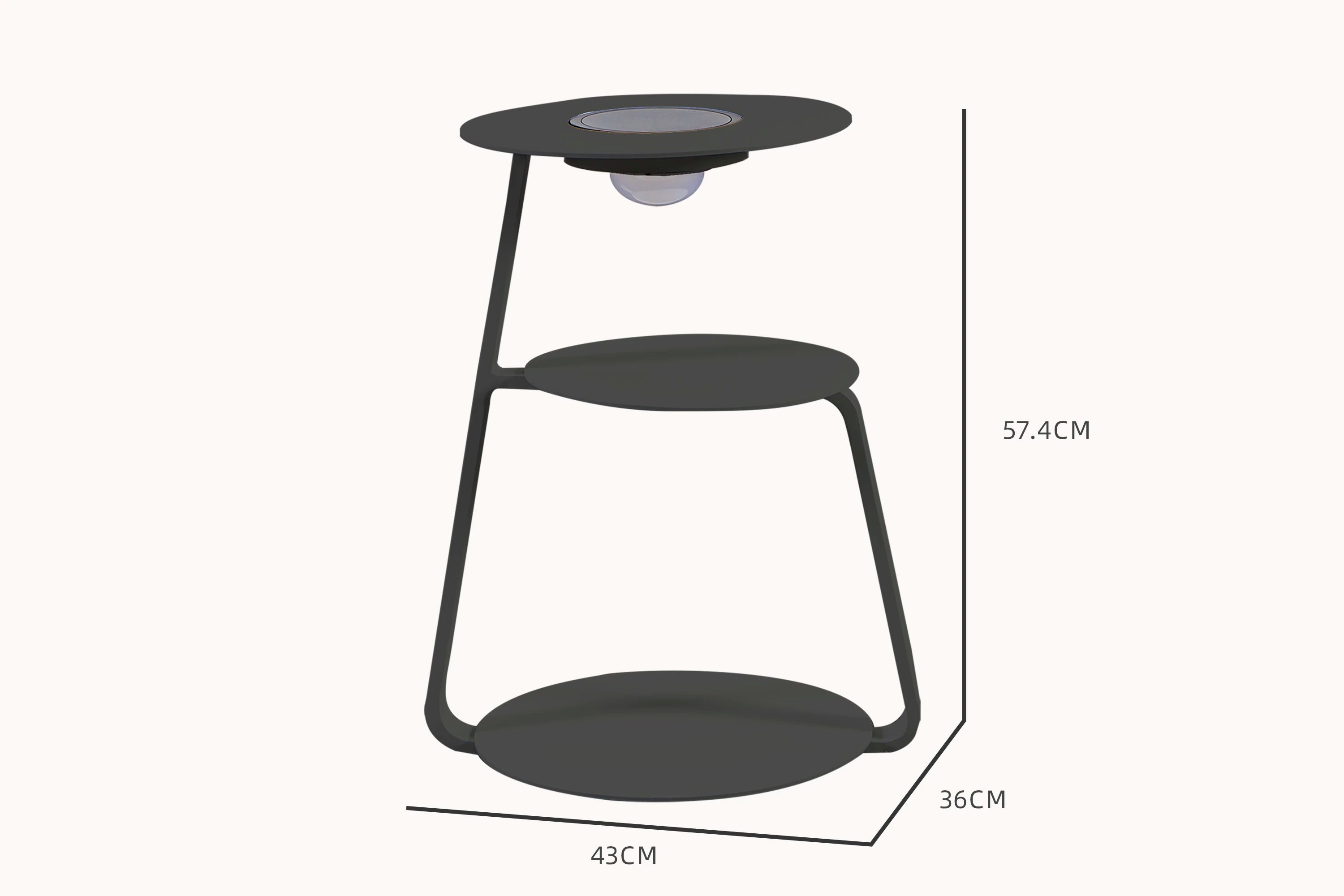 Ronda Multifunktionale Solar Gartenlampe und Koffee Tisch mit Aluminium Pulverbeschichtung Kohle, elegant geflochten, langlebig und wetterfest, ideal für stilvolle Outdoor-Entspannung.