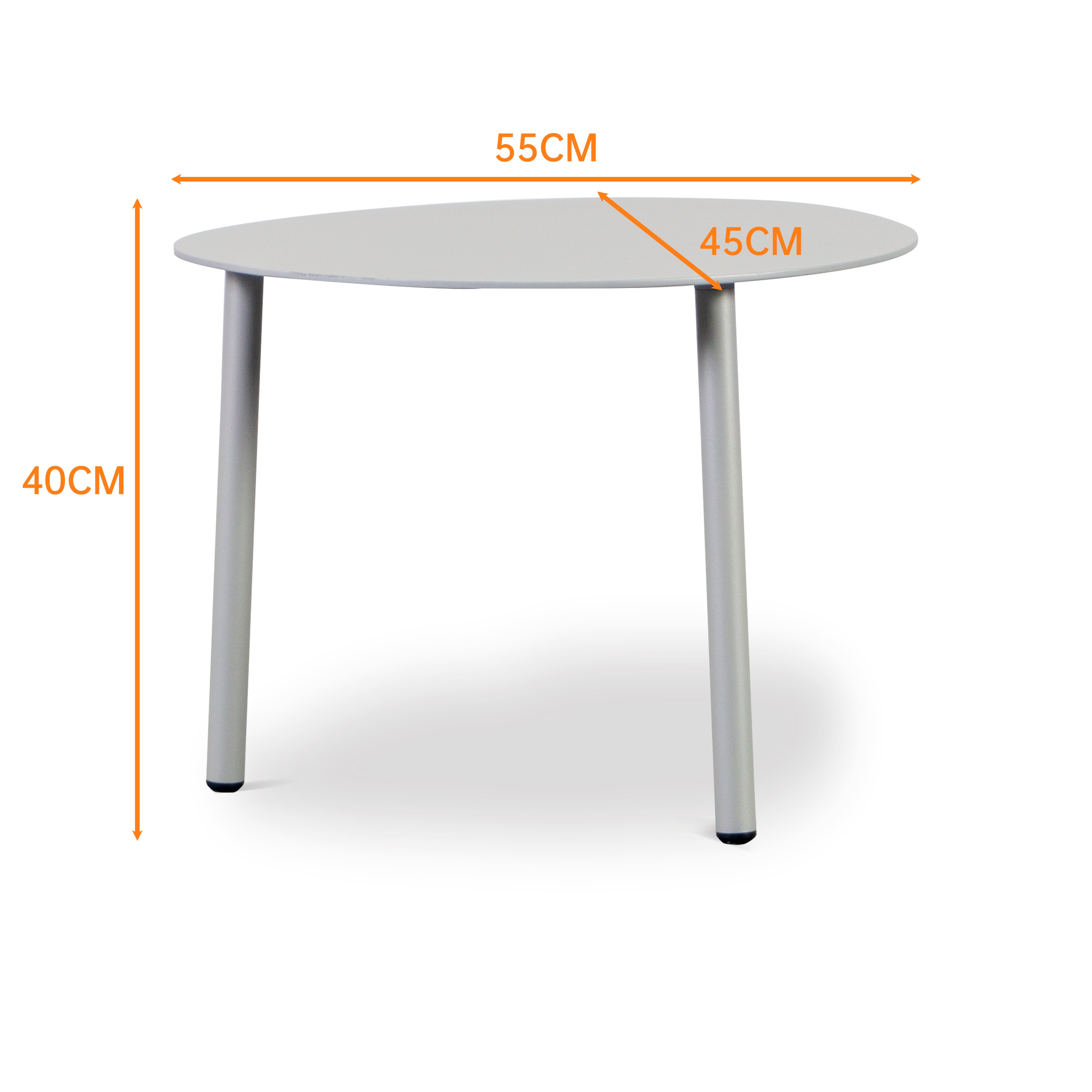 Finqa Valencia-S Lounge Beistelltisch Aluminium-Pulverbeschichtung, eiförmig, 55/45/40 cm. Kompakter Tisch mit schwarzer Umrandung und zylindrischen Beinen, ideal für vielseitige Nutzung im Innen- und Außenbereich.