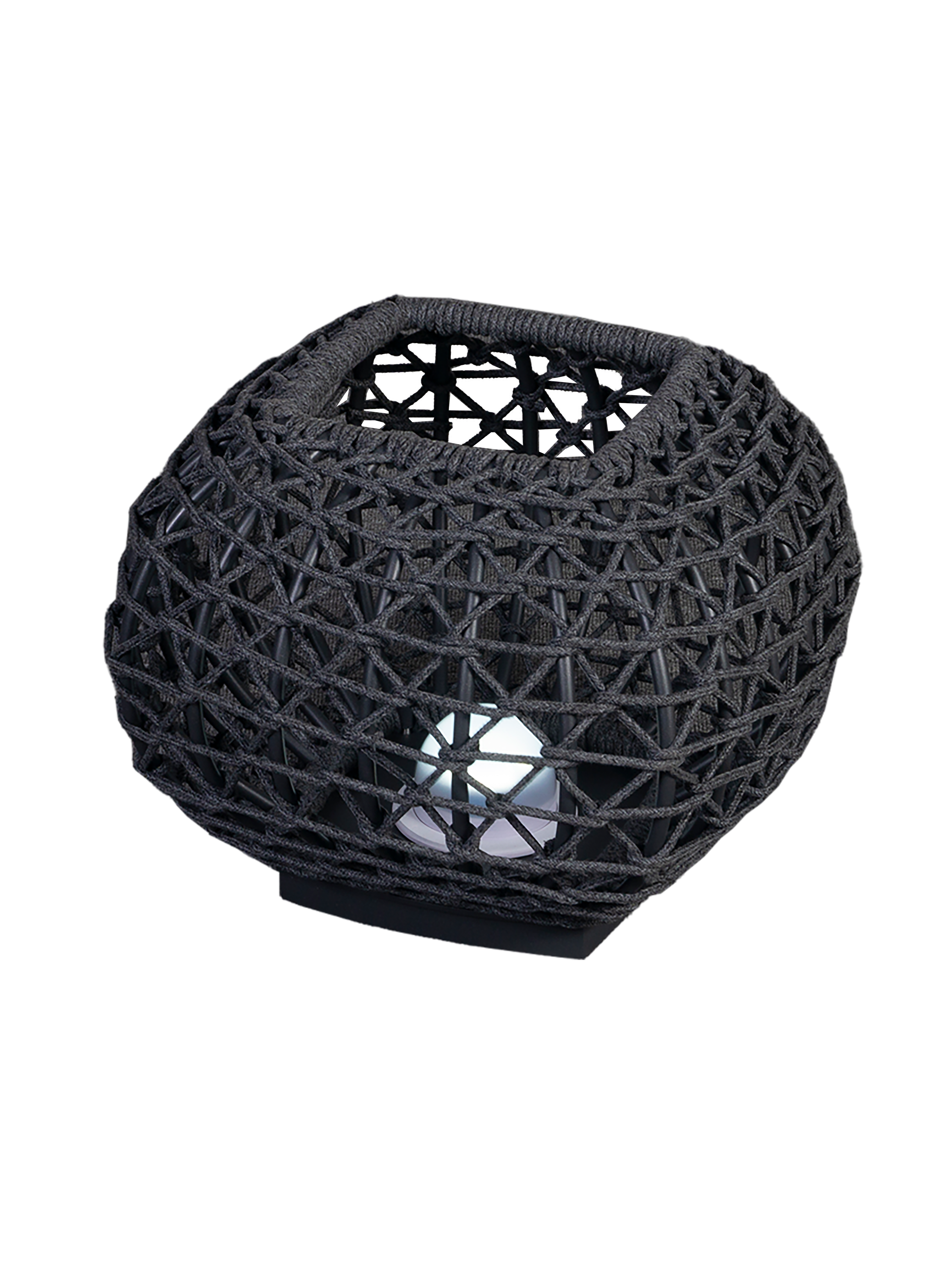 Finqa Helsinki Solar Gartenlampe mit Aluminium-Pulverbeschichtung und hydrophobem Seil-Lampenschirm, zeigt ein elegantes, korrosionsbeständiges Design, ideal für stimmungsvolle Beleuchtung im Garten.