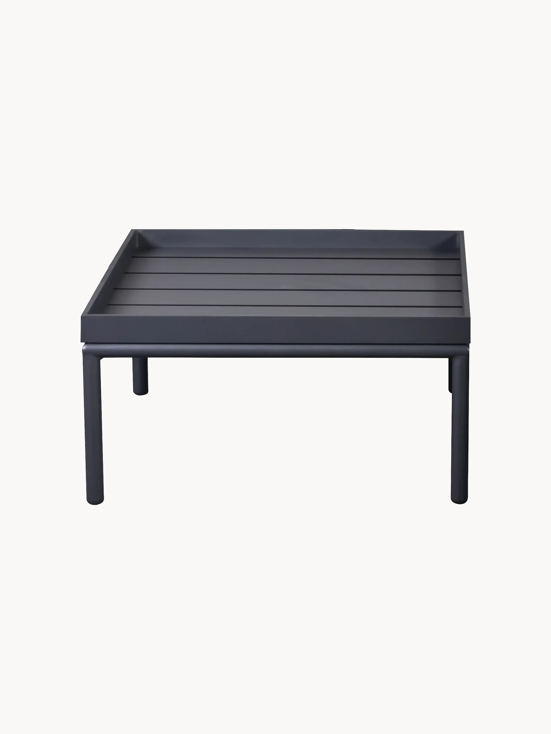 Amsterdam Lounge-Lodi Aluminium-Couchtisch mit abnehmbarer Tischplatte; ideal für Terrassen, kombiniert robustes Design mit praktischer Funktionalität. Perfekt für den Außenbereich, spiegelt Finqa GmbH's Fokus auf Qualität und Stil wider.