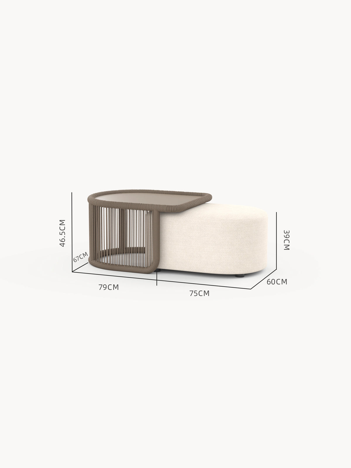 Kapalai runder Garten-Beistelltisch mit kunstvoll verflochtenem Seildesign, strahlt moderne Eleganz aus. Perfekt für flexible Gartengestaltung, vereint er Design und Funktionalität im Outdoor-Bereich.
