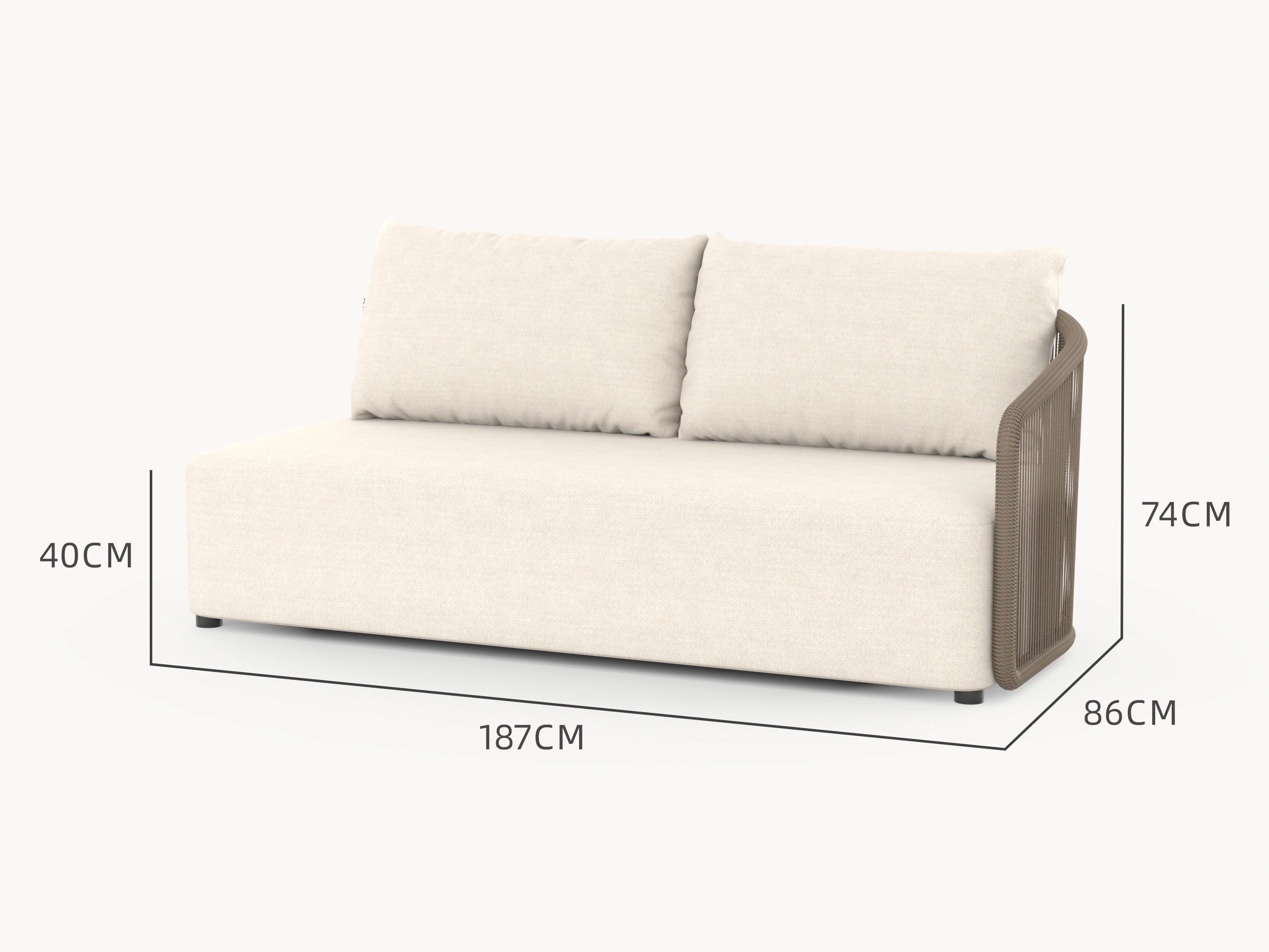 Kapalai 2-Sitzer Gartensofa mit einer Armlehne: Ein elegantes, modulares Outdoor-Sofa mit kunstvoll verflochtenem Seildesign und sanft abgerundeten Ecken, ideal für stilvolle, flexible Gartengestaltung.