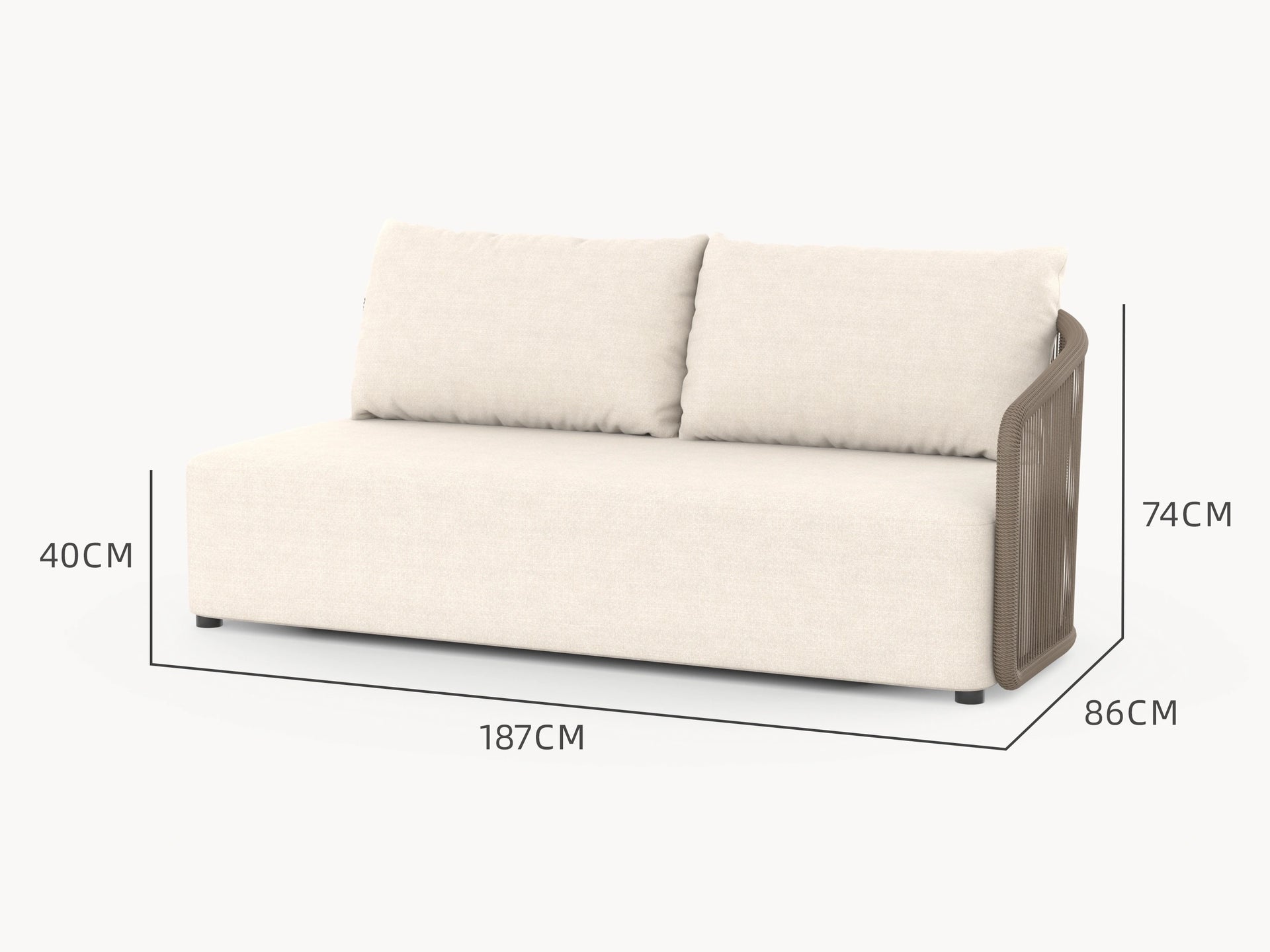 Kapalai 2-Sitzer Gartensofa mit einer Armlehne: Ein elegantes, modulares Outdoor-Sofa mit kunstvoll verflochtenem Seildesign und sanft abgerundeten Ecken, ideal für stilvolle, flexible Gartengestaltung.