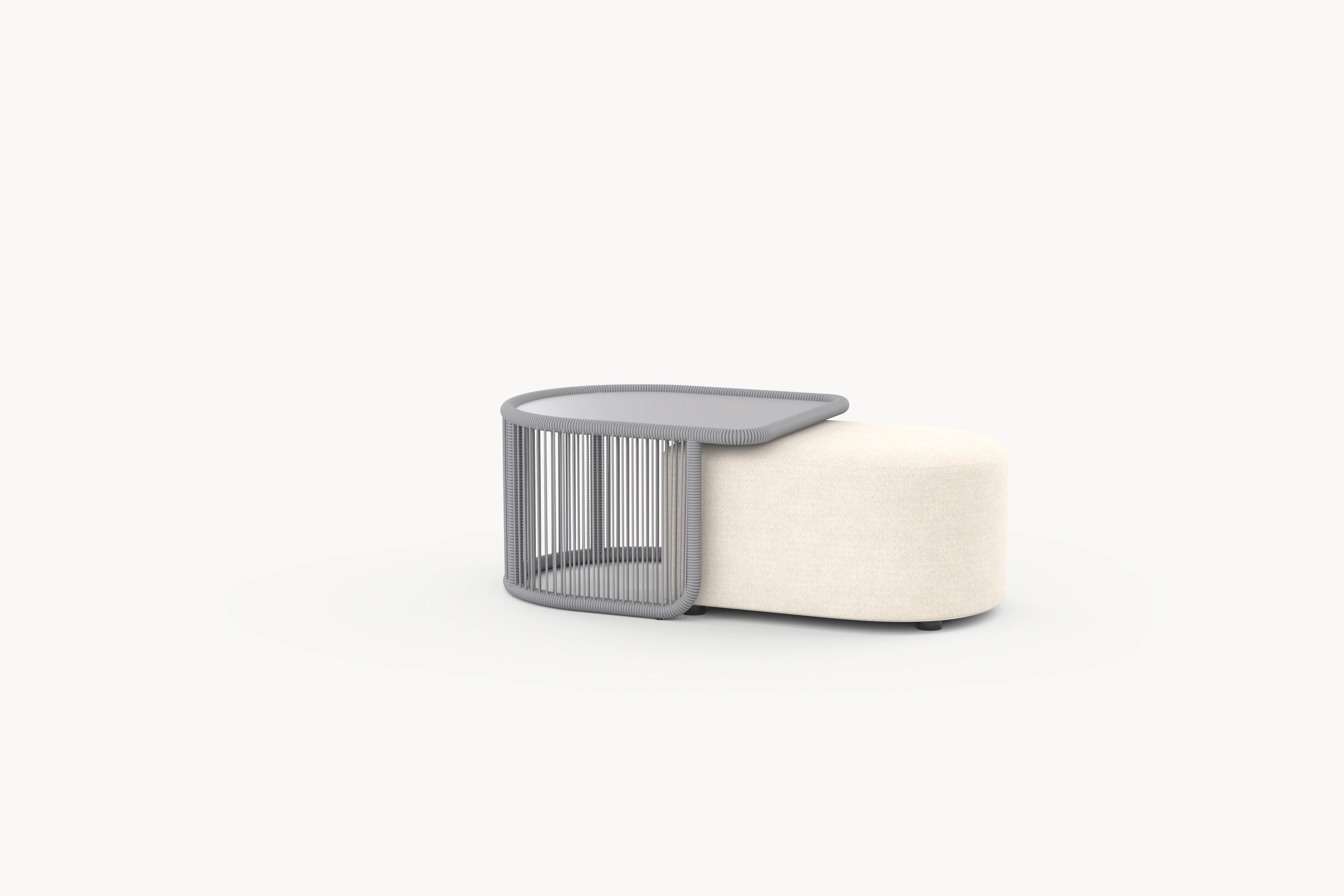 Kapalai runder Garten-Beistelltisch mit kunstvoll verflochtenem Seildesign, minimalistisch und elegant, ideal zur Ergänzung modularer Outdoor-Sofas für stilvolle und flexible Gestaltung von Gärten und Terrassen.