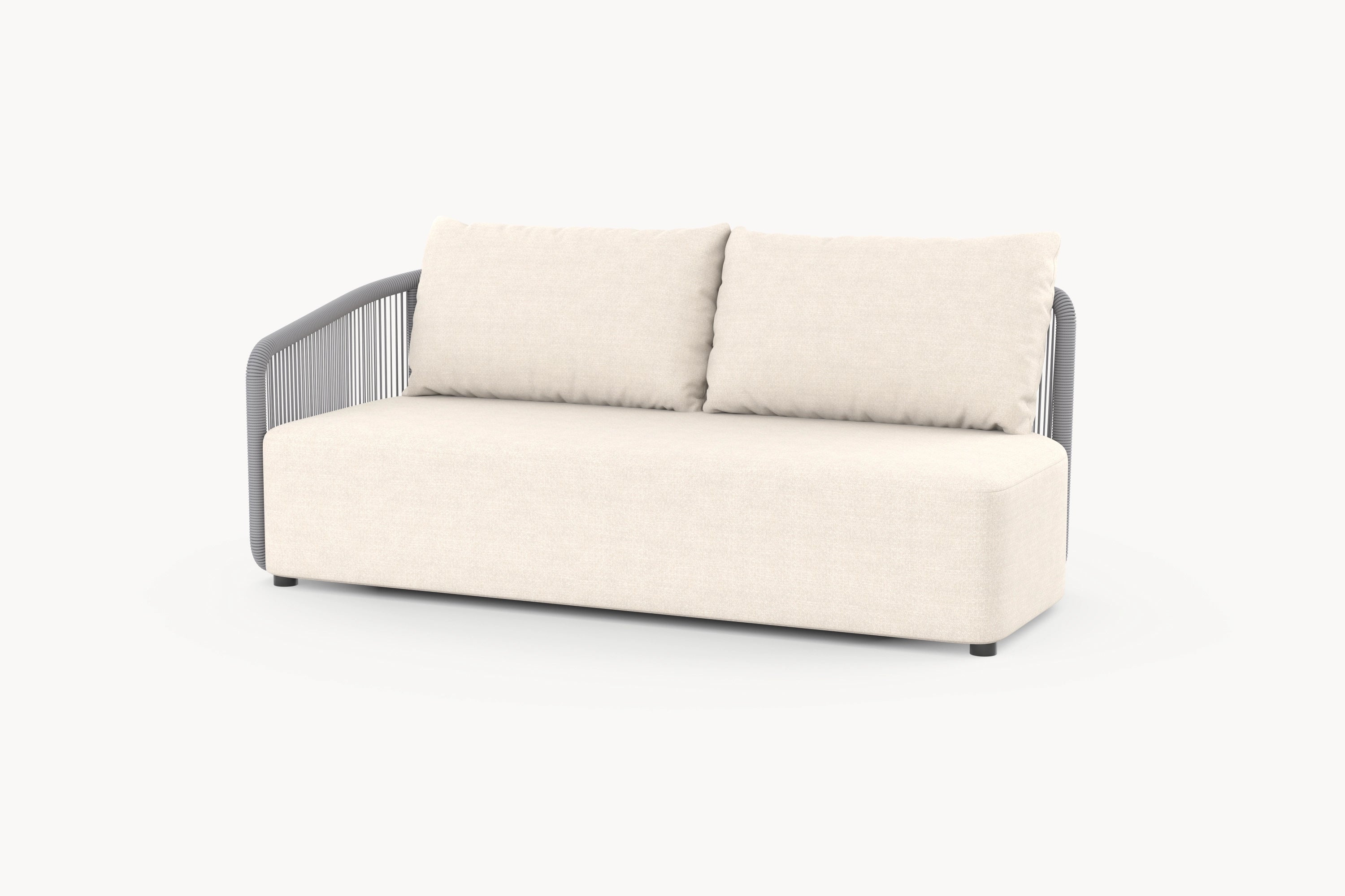 Kapalai Liege mit einer Armlehne zeigt ein modernes, kunstvoll verflochtenes Seildesign und sanft abgerundete Ecken, ideal für flexible, stilvolle Gartengestaltungen und komfortable Entspannung im Freien.