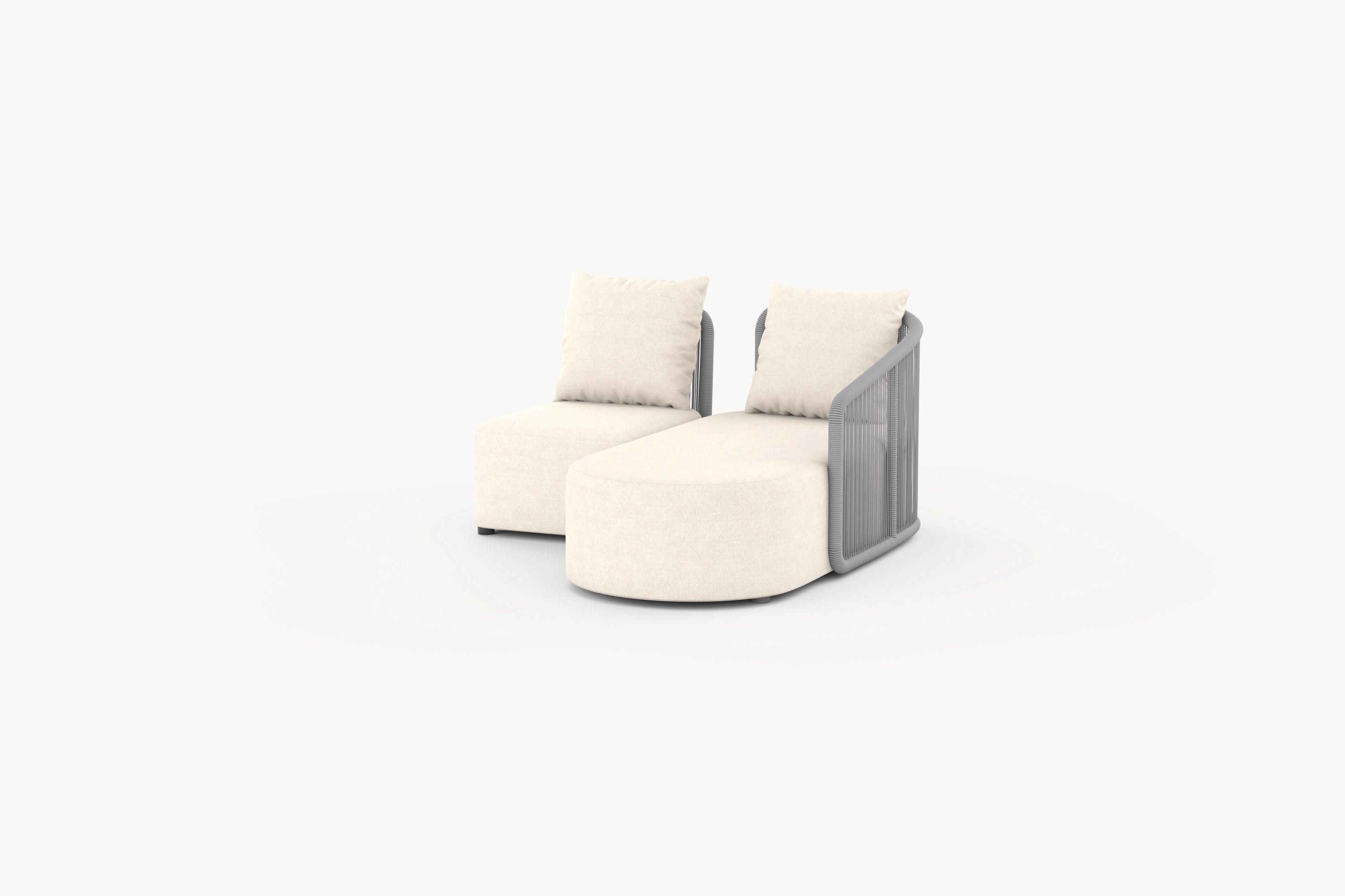 Kapalai Garten Loungesofa Set (3-Sitzer) mit weißen Kissen, inspiriert von maritimem Design. Die geschwungenen Linien und weichen Kanten betonen Komfort und Eleganz für stilvolle Außeneinrichtungen.