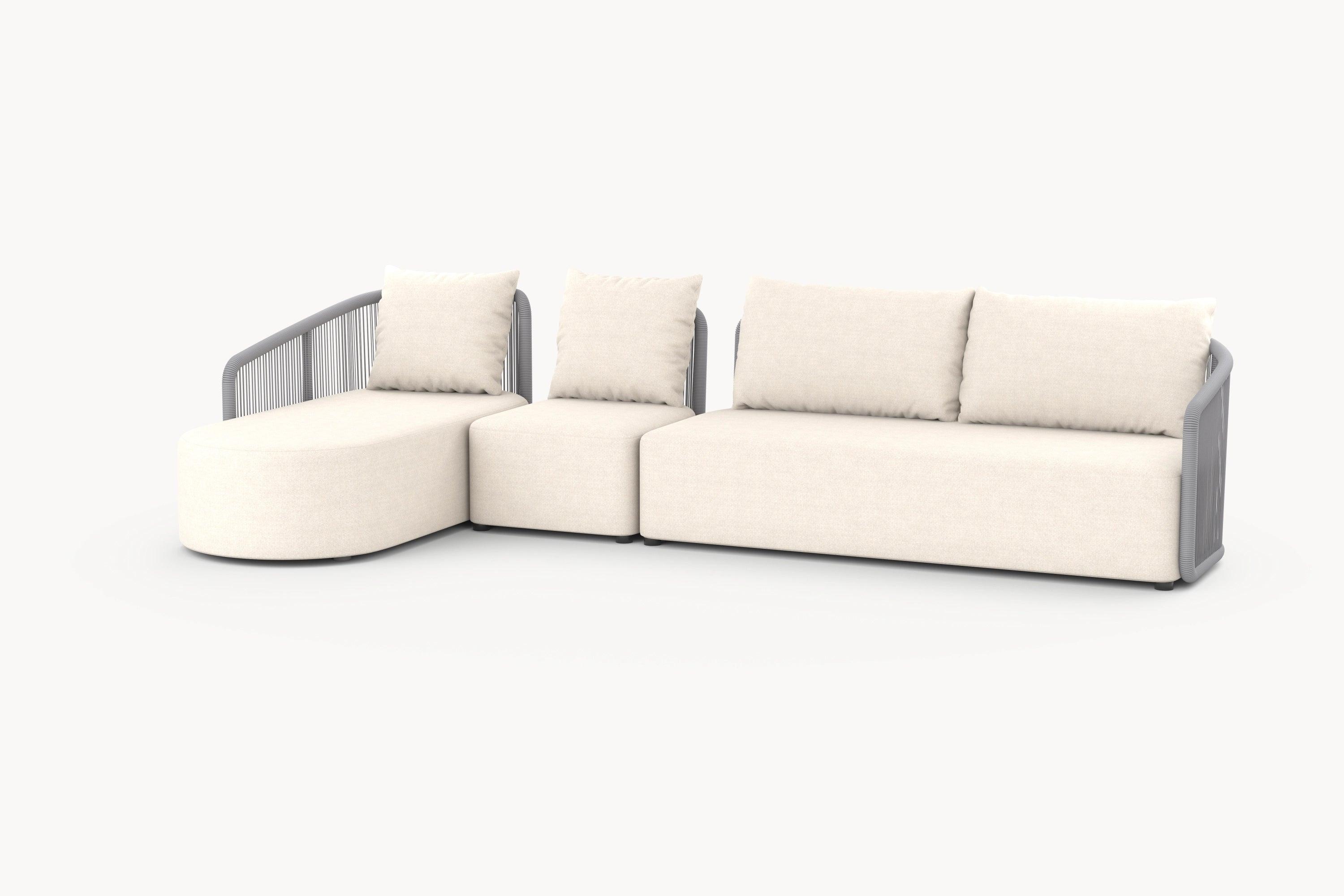 Kapalai Garten Loungesofa Set (5-Sitzer) mit eleganten Kurven und einladendem Design, ausgestattet mit weichen Kissen, ideal für entspannte Momente im Garten. Perfekt für stilvolle und modulare Außenbereiche.