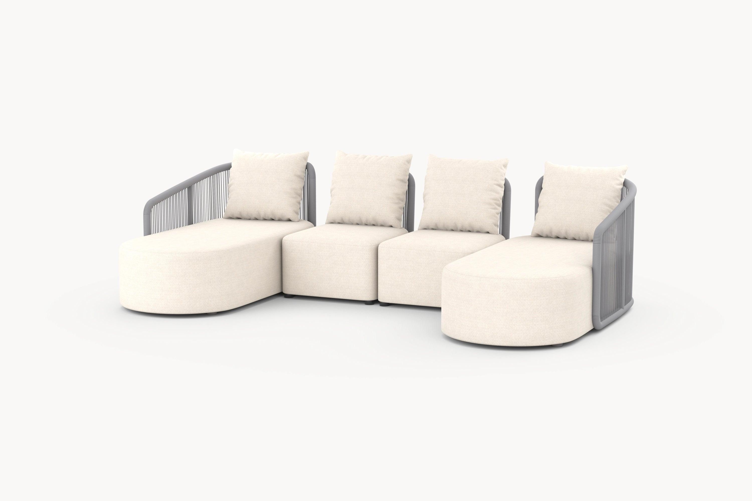 Kapalai Garten Loungesofa Set (6-Sitzer) mit geschwungenen Armlehnen und modularen Elementen, ideal für flexible Garten- oder Terrassengestaltung, bietet stilvollen Komfort und moderne Eleganz.