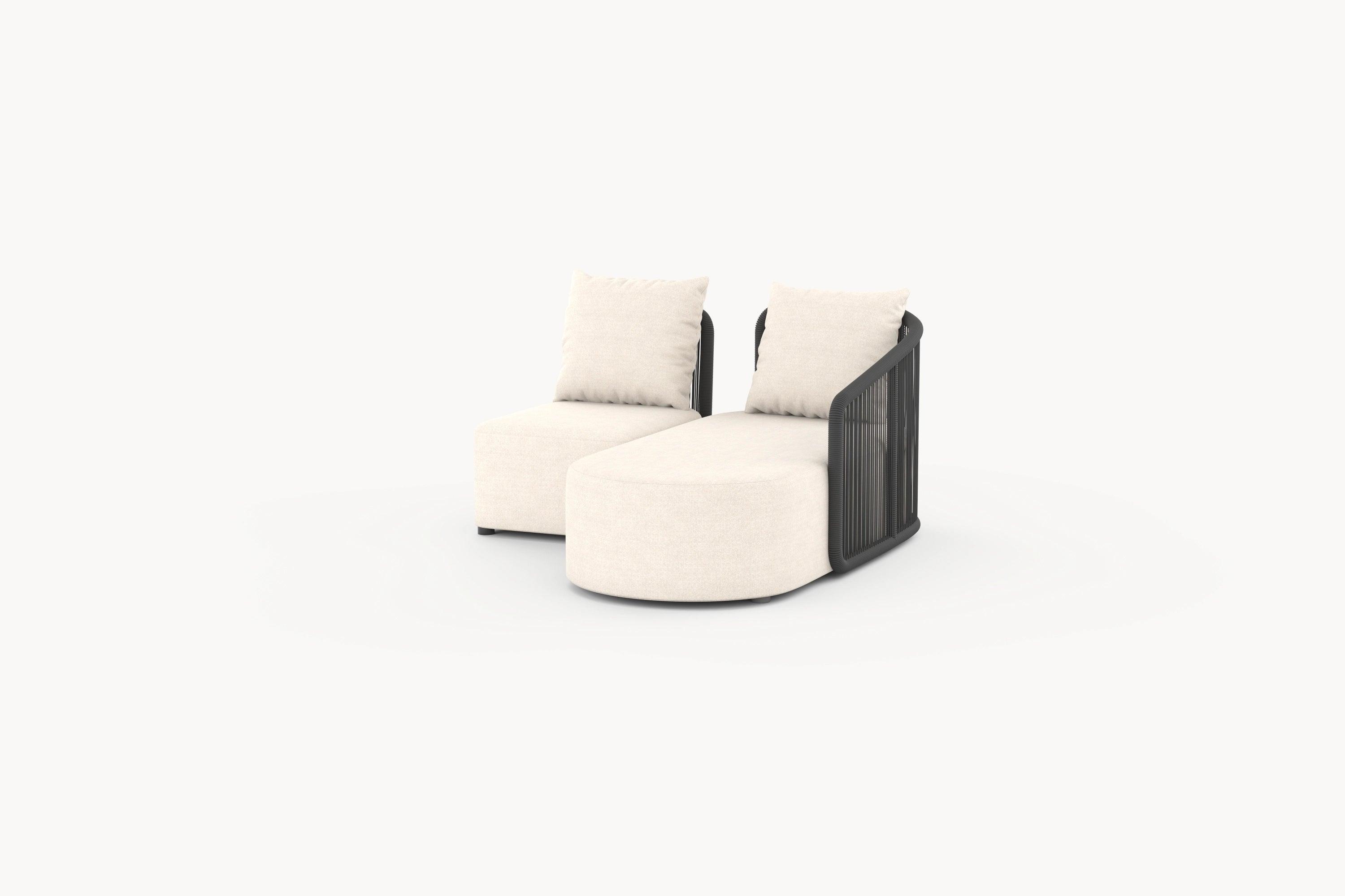 Kapalai Garten Loungesofa Set (3-Sitzer) mit weißem Kissen und schwarzem Metallrahmen, ideal für stilvolle, modulare Outdoor-Gestaltung. Perfekt für entspannte Momente im Garten oder auf der Terrasse.