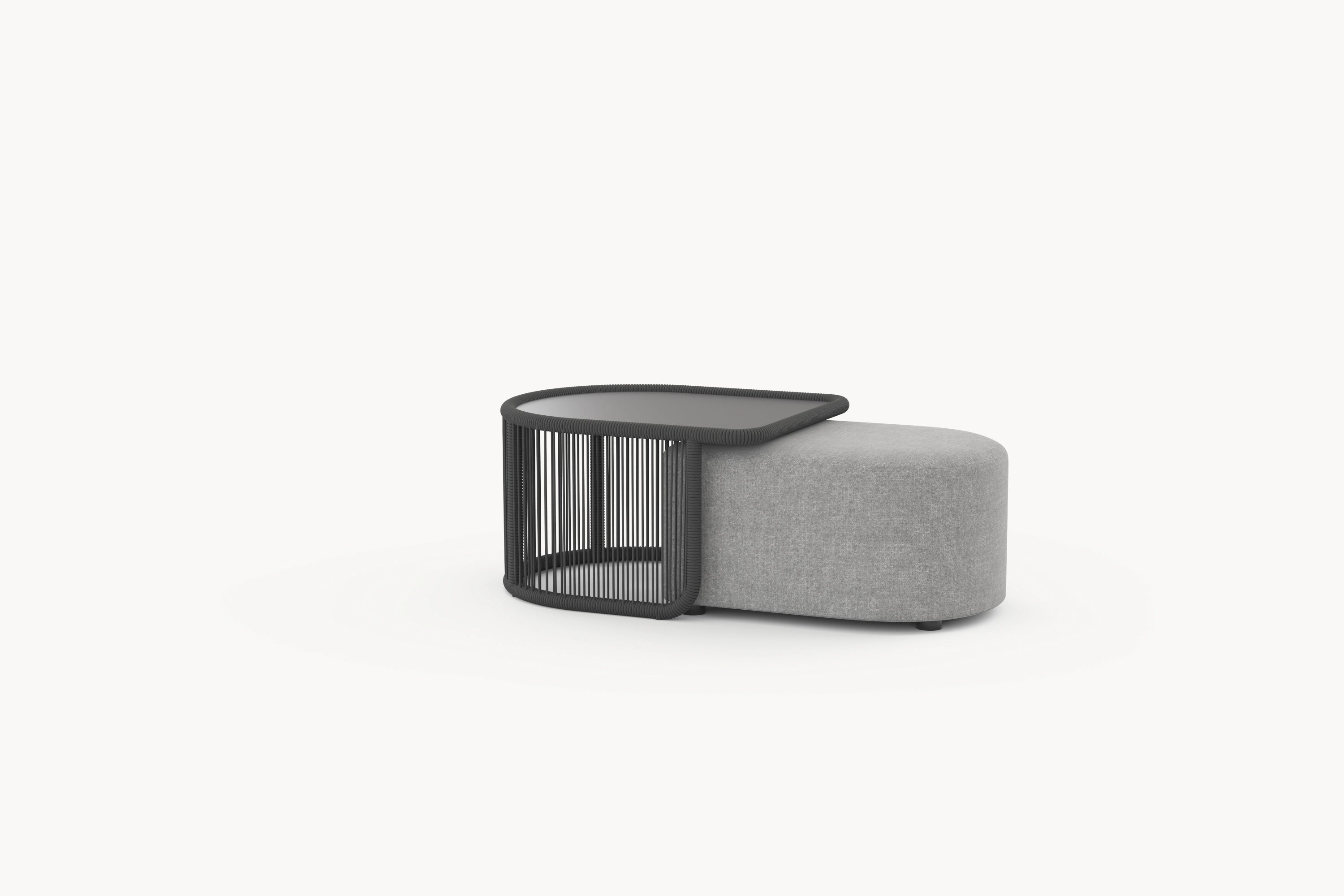 Kapalai runder Garten-Beistelltisch mit kunstvoll verflochtenem Seildesign, das minimalistische Eleganz und maritime Inspiration ausstrahlt, ideal für modulare Gestaltung von Terrassen und Gärten.