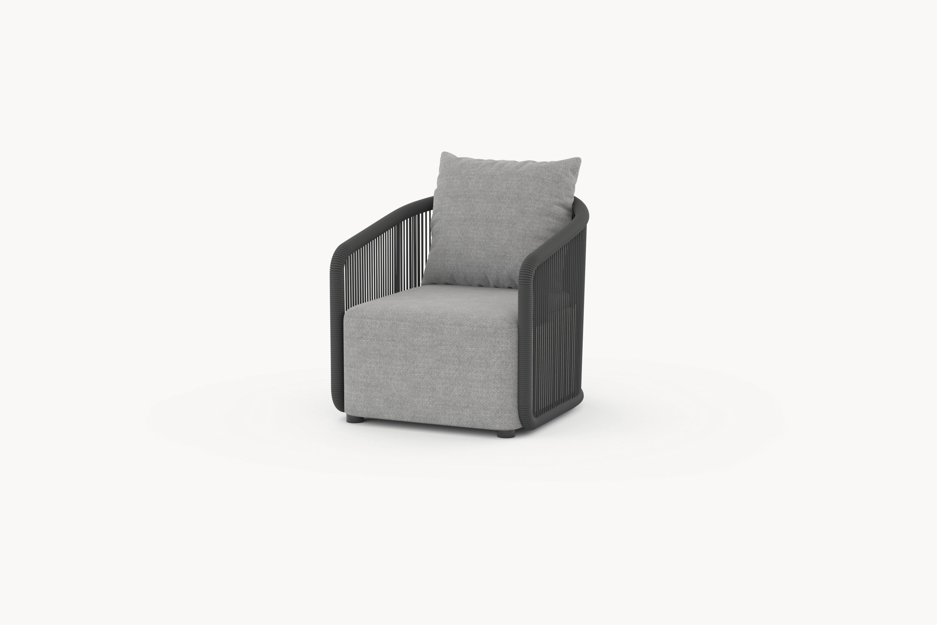 Kapalai 1-Sitzer Gartensessel ohne Armlehnen mit kunstvoll verflochtenem Seildesign und sanft abgerundeten Ecken, inspiriert von maritimer Eleganz; ideal für flexible und stilvolle Outdoor-Gestaltung.