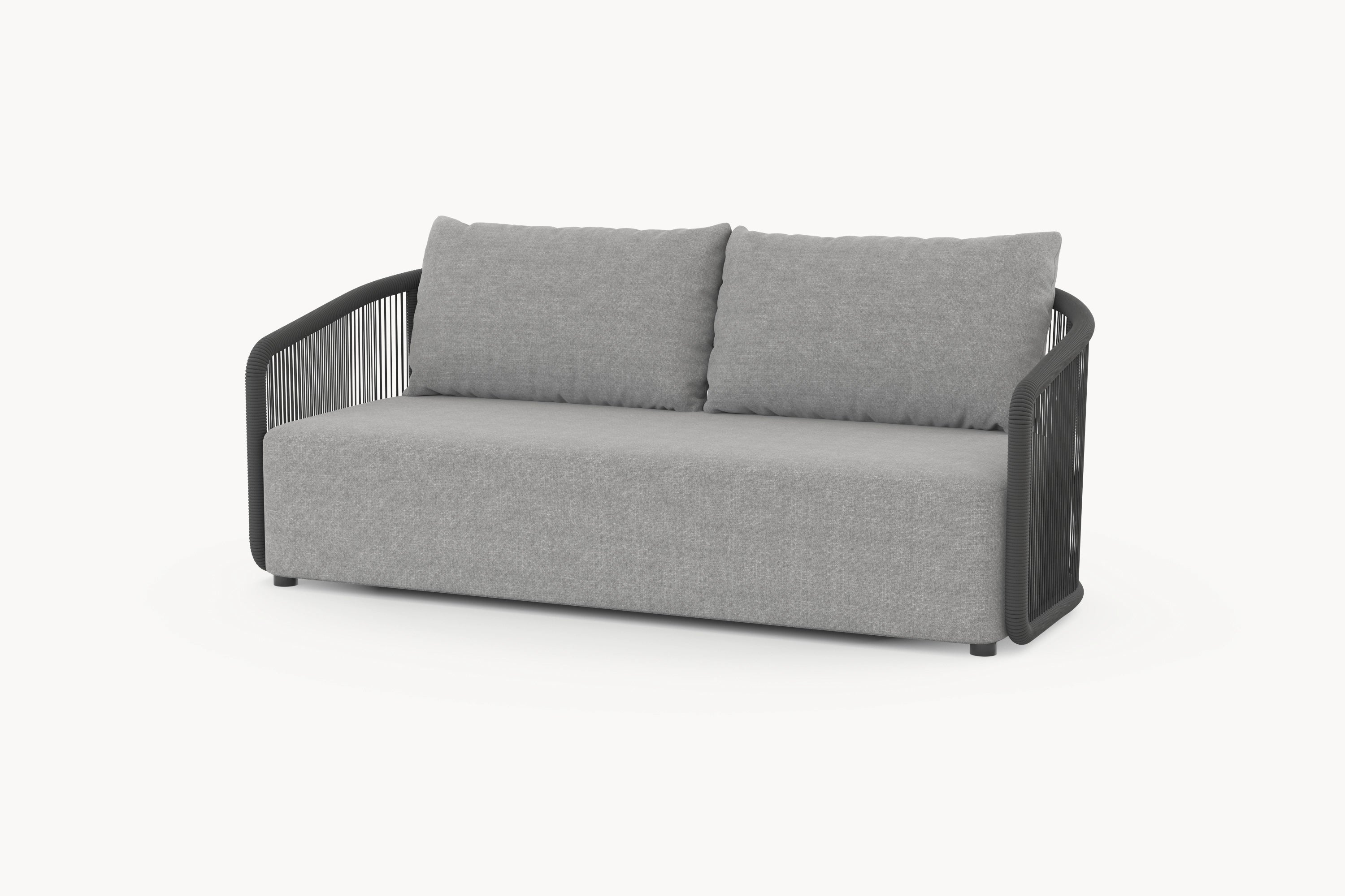 Kapalai 1-Sitzer Gartensessel mit zwei Armlehnen, zeigt elegantes, kunstvoll verflochtenes Seildesign, sanft abgerundete Ecken und modulare Flexibilität, ideal für stilvolle, komfortable Außenbereiche.