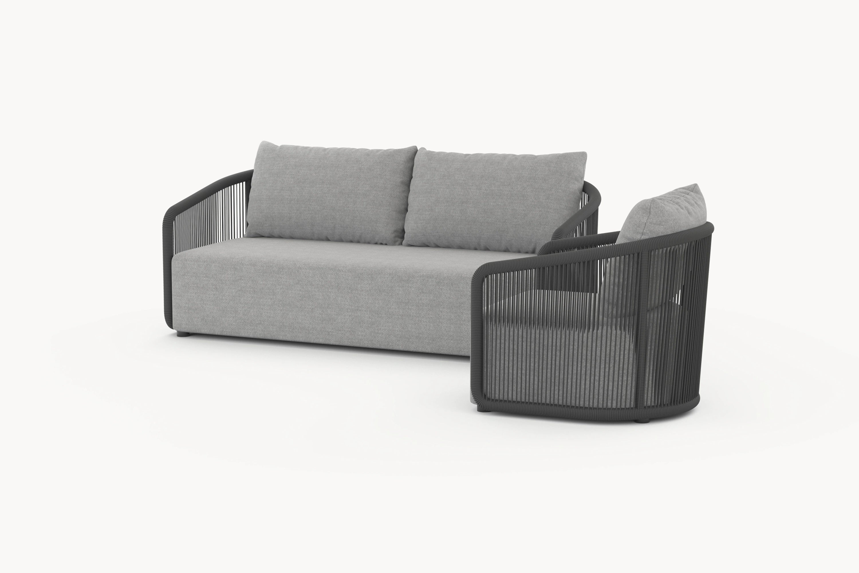 Kapalai Garten Loungesofa Set (3-Sitzer) mit elegantem, schwarzem Armlehnen-Design und grauen Polstern, ideal für stilvolle Gartengestaltung und entspannte Outdoor-Momente.
