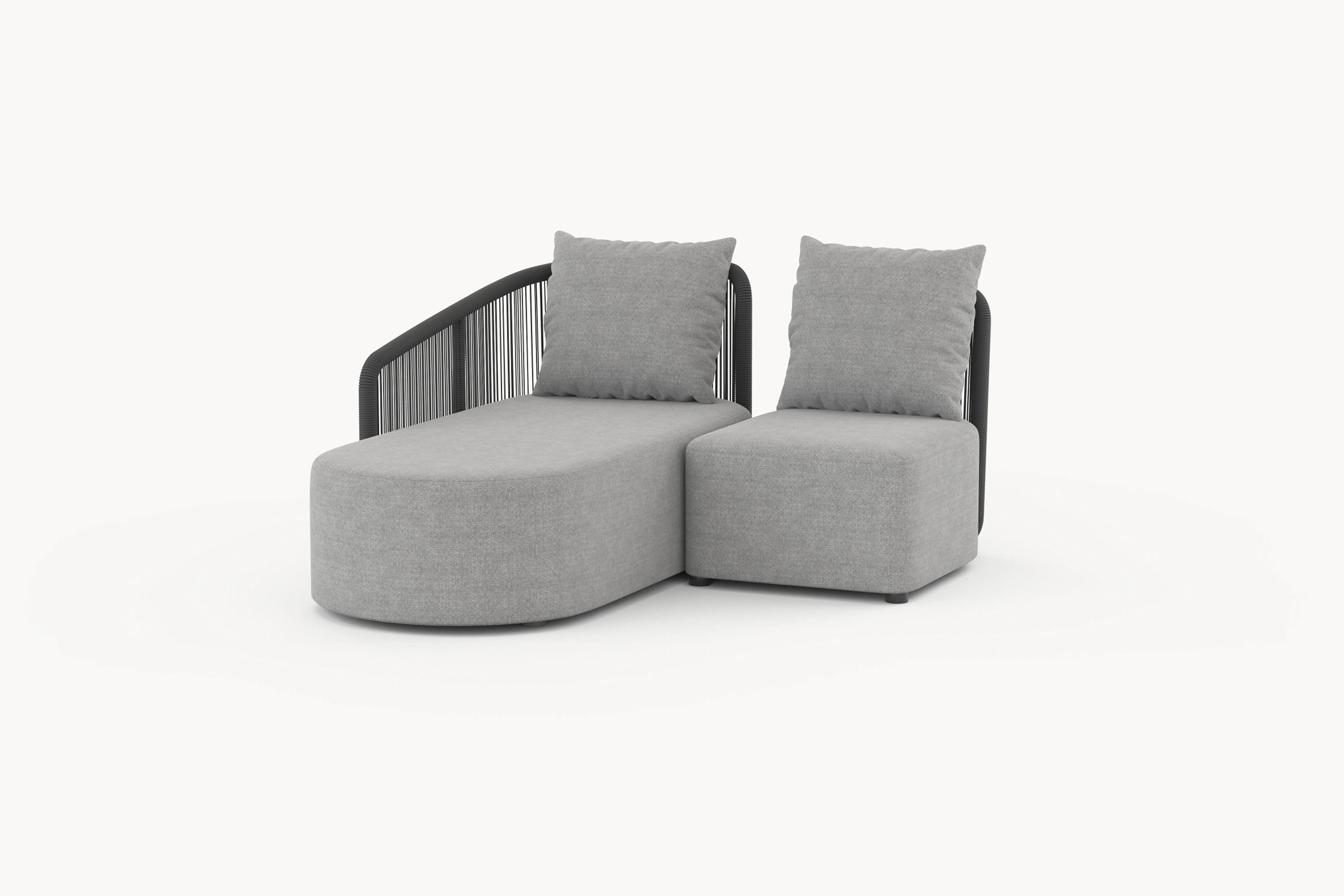 Kapalai Garten Loungesofa Set (3-Sitzer) mit grauem Bezug und schwarzen Armlehnen, ideal für stilvolle Entspannung im Freien. Perfekt für modulare Gestaltung in Gärten und Terrassen.