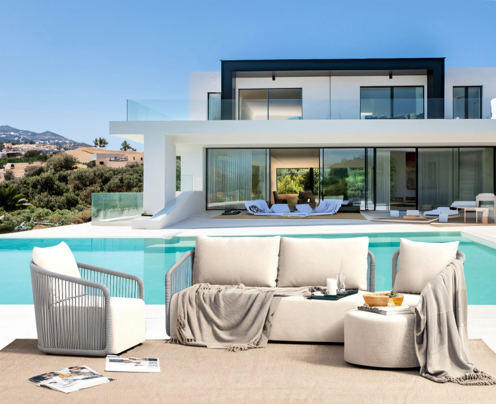 Kapalai Garten Loungesofa Set (5-Sitzer) mit modularer Flexibilität, kunstvoll verflochtenem Seildesign und sanft abgerundeten Ecken, ideal für stilvolle Entspannung und individuelle Gestaltung von Outdoor-Bereichen.