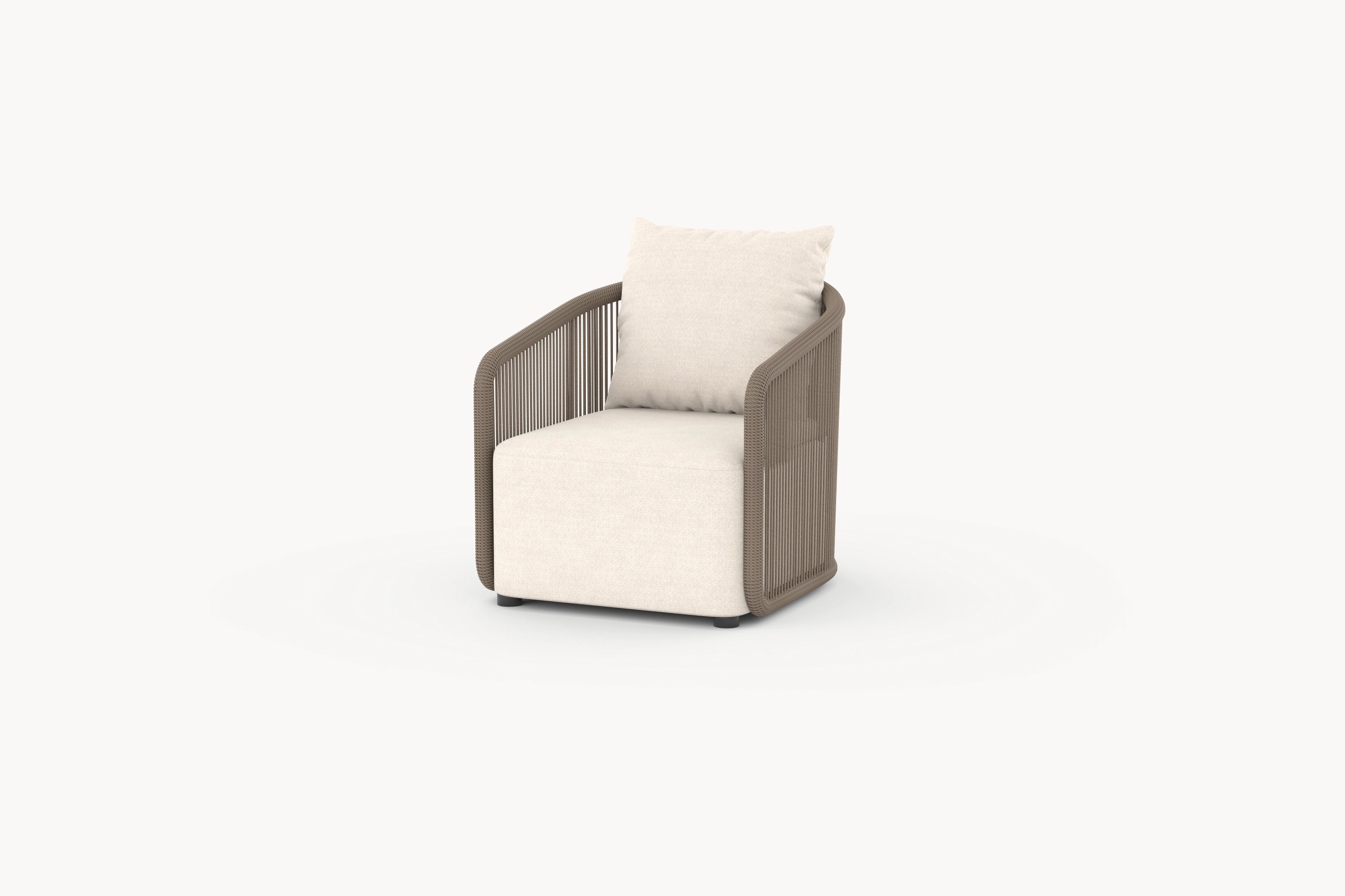 Kapalai 1-Sitzer Gartensessel ohne Armlehnen mit kunstvoll verflochtenem Seildesign zeigt minimalistische Eleganz. Dieser modulare Outdoor-Sessel verkörpert Komfort und Flexibilität, ideal für stilvolle Garten- oder Terrassengestaltung.