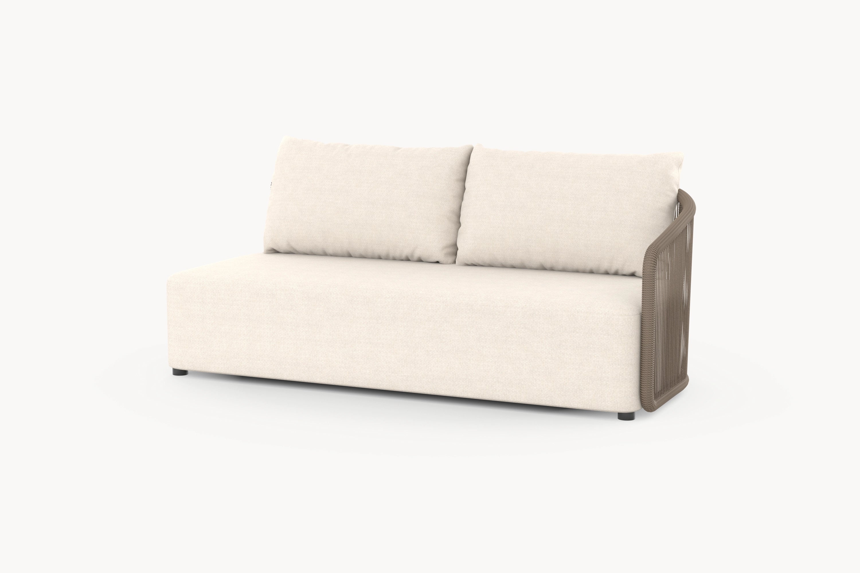 Kapalai Liege mit einer Armlehne: Elegantes Outdoor-Möbelstück, inspiriert von Palmenblättern und Korallenriffen, mit kunstvoll verflochtenem Seildesign und sanft abgerundeten Ecken, ideal für stilvolle Gartenarrangements.