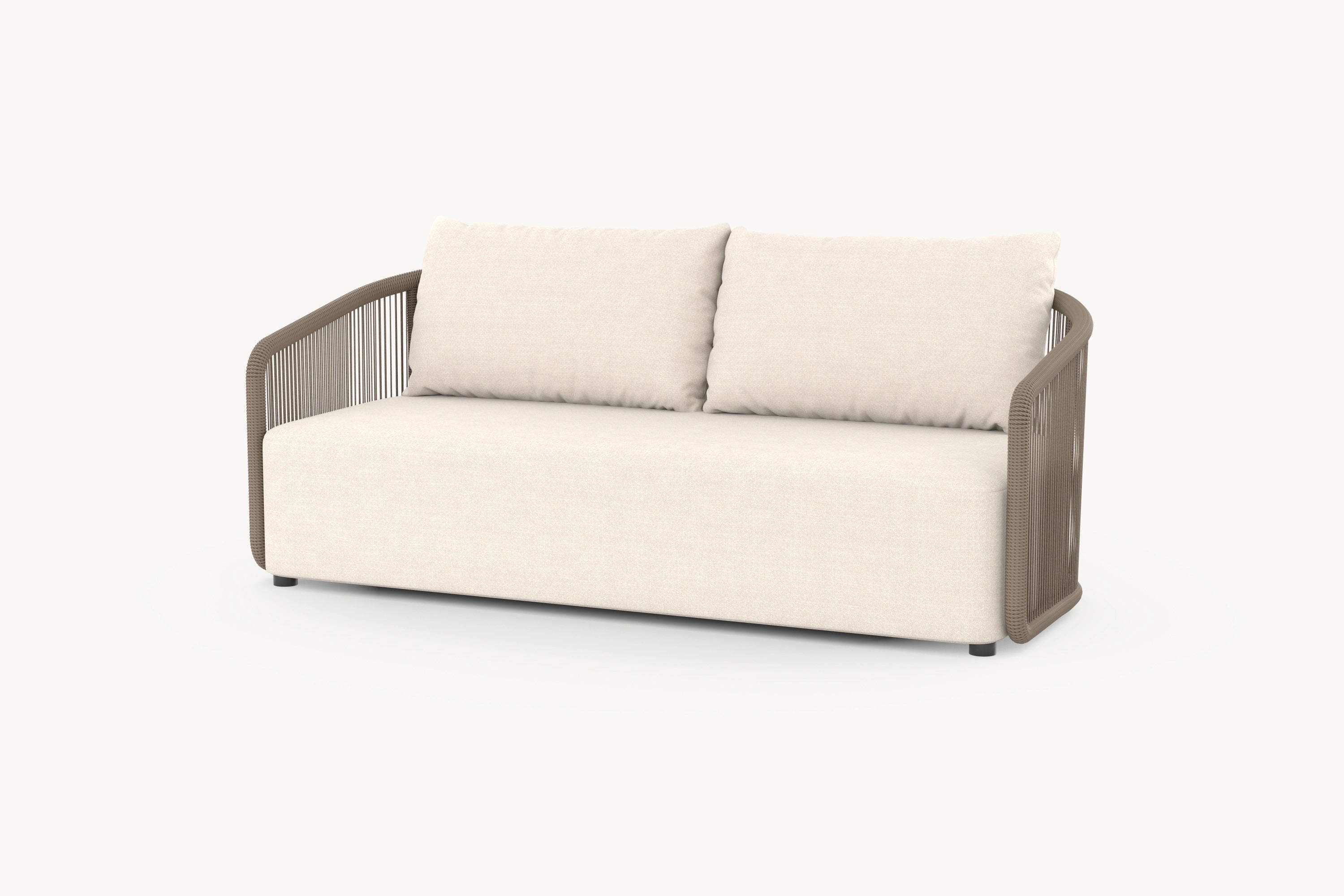 Kapalai 1-Sitzer Gartensessel mit zwei Armlehnen, zeigt kunstvoll verflochtenes Seildesign und sanft abgerundete Ecken, verkörpert minimalistischen Stil und Komfort, ideal für stilvolle Outdoor-Entspannung von Finqa GmbH.