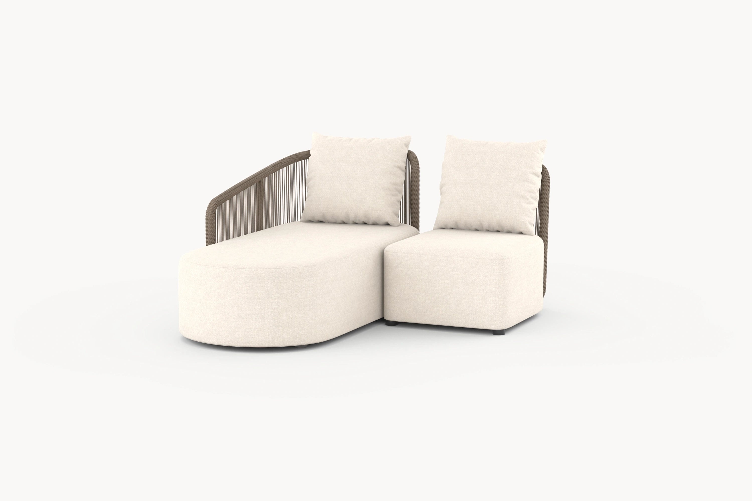 Kapalai Garten Loungesofa Set (3-Sitzer) mit weißen Kissen, inspiriert von Palmenblättern, bietet Gelassenheit und stilvolle Entspannung. Perfekt für flexible, kreative Gartengestaltung.