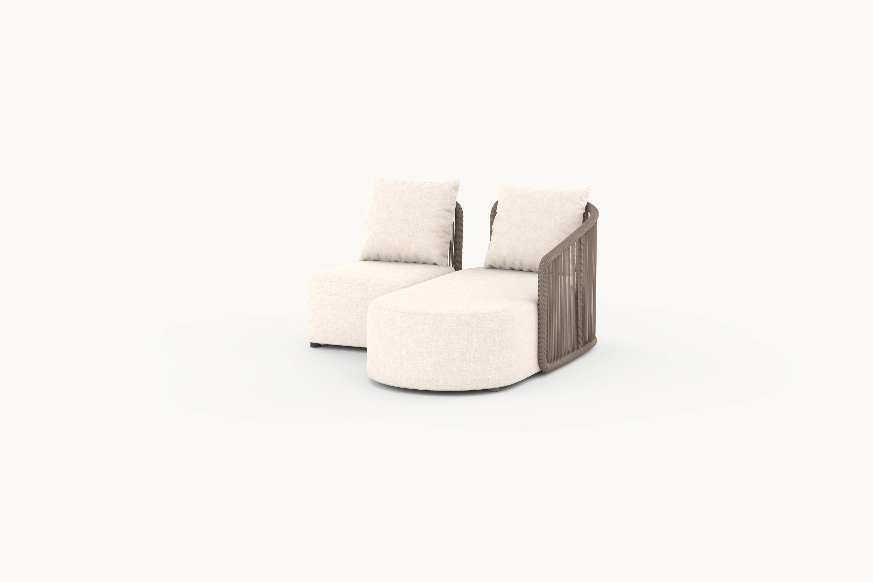 Kapalai Garten Loungesofa Set (3-Sitzer) mit weißem Bezug, Holzrahmen und zwei Kissen, inspiriert vom maritimen Flair, ideal für entspannte Momente im Außenbereich.