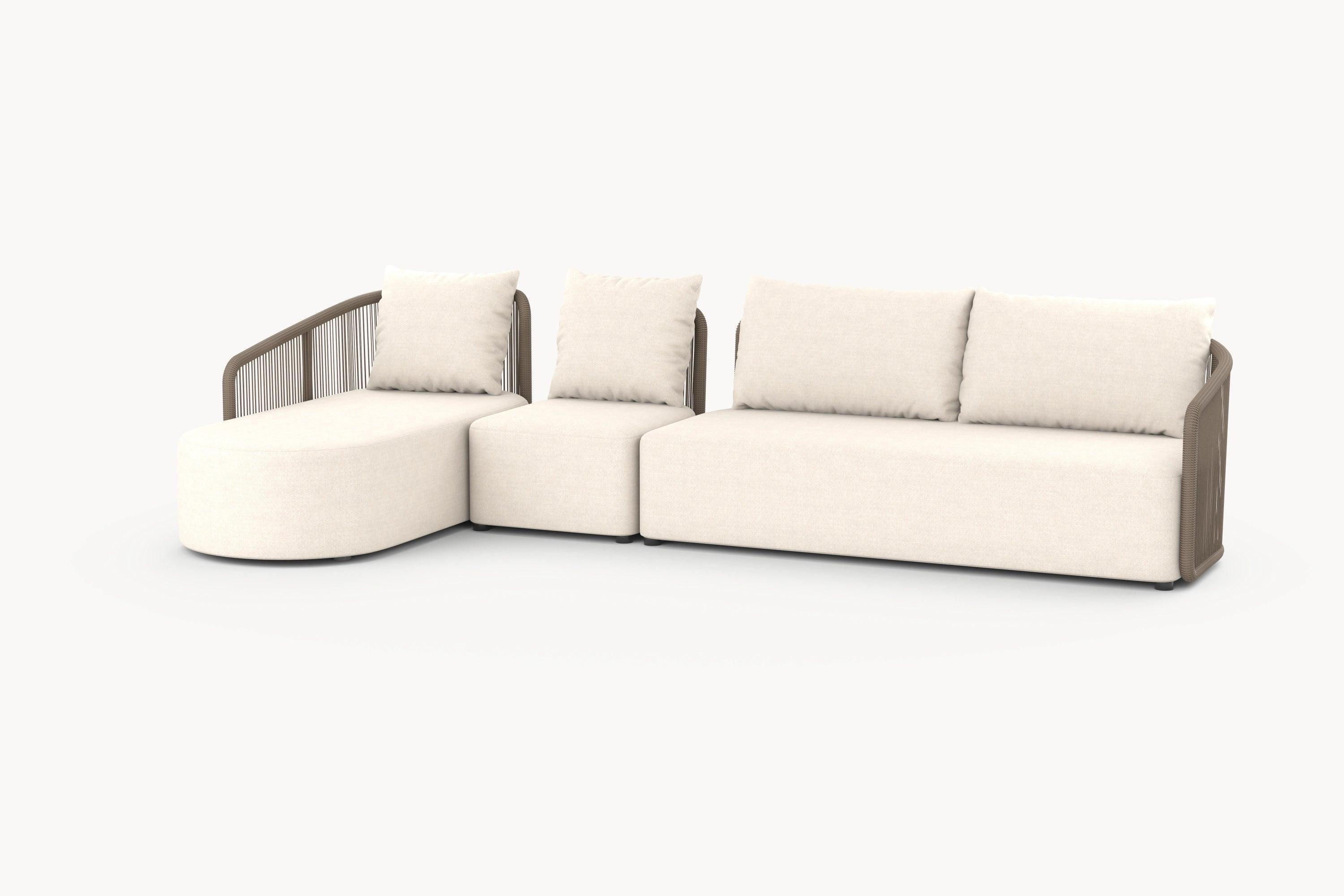Kapalai Garten Loungesofa Set (5-Sitzer) mit geschwungenen Armlehnen und modularem Design, perfekt für stilvolle Entspannung im Freien. Kombiniert Komfort mit elegantem, wetterfestem Seildesign für flexible Gartengestaltung.