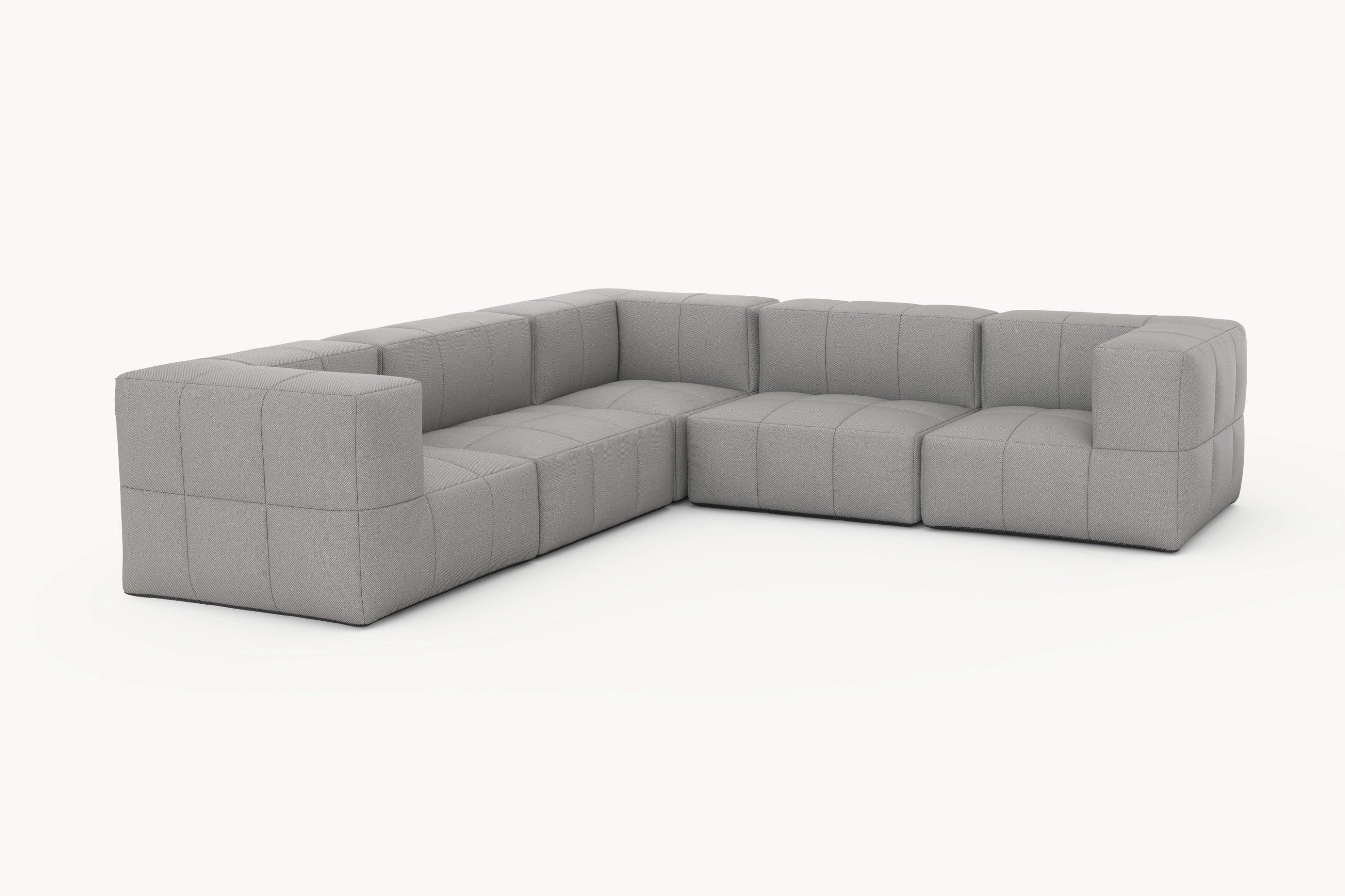 Marshmallow Modular Sofa Set (5-Sitzer) bietet ein stilvolles, graues Design mit klaren Linien. Perfekt für flexible Gartengestaltungen und Terrassen, vereint es Komfort und Nachhaltigkeit in einem langlebigen Möbelstück.