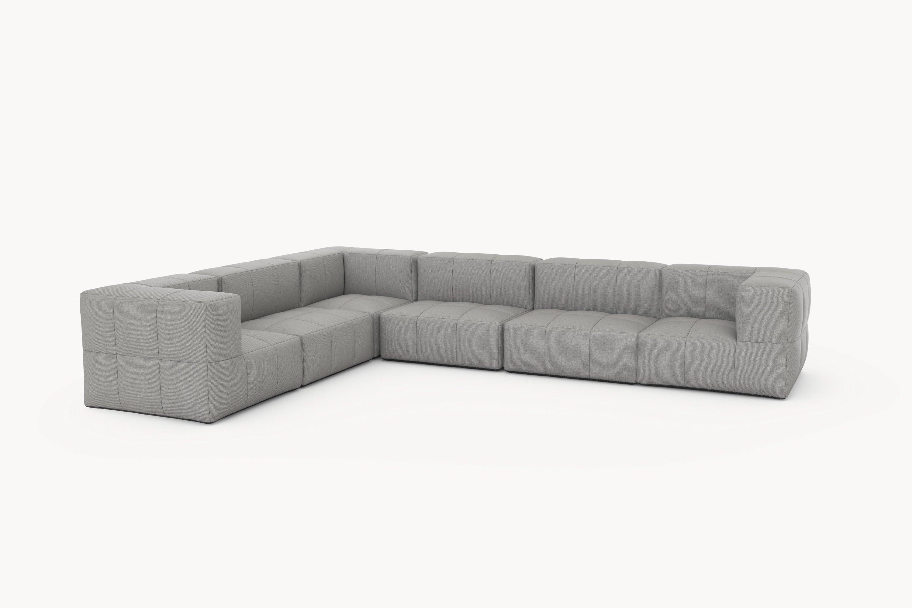 Marshmallow Modular Sofa Set (6-Sitzer) von Finqa: Graues, modulares Sofa mit Lounge-Design, inspiriert von Marshmallows. Perfekt für individuelle Gestaltung und nachhaltige Outdoor-Lösungen. Ideal für stilvolle Gärten und Terrassen.