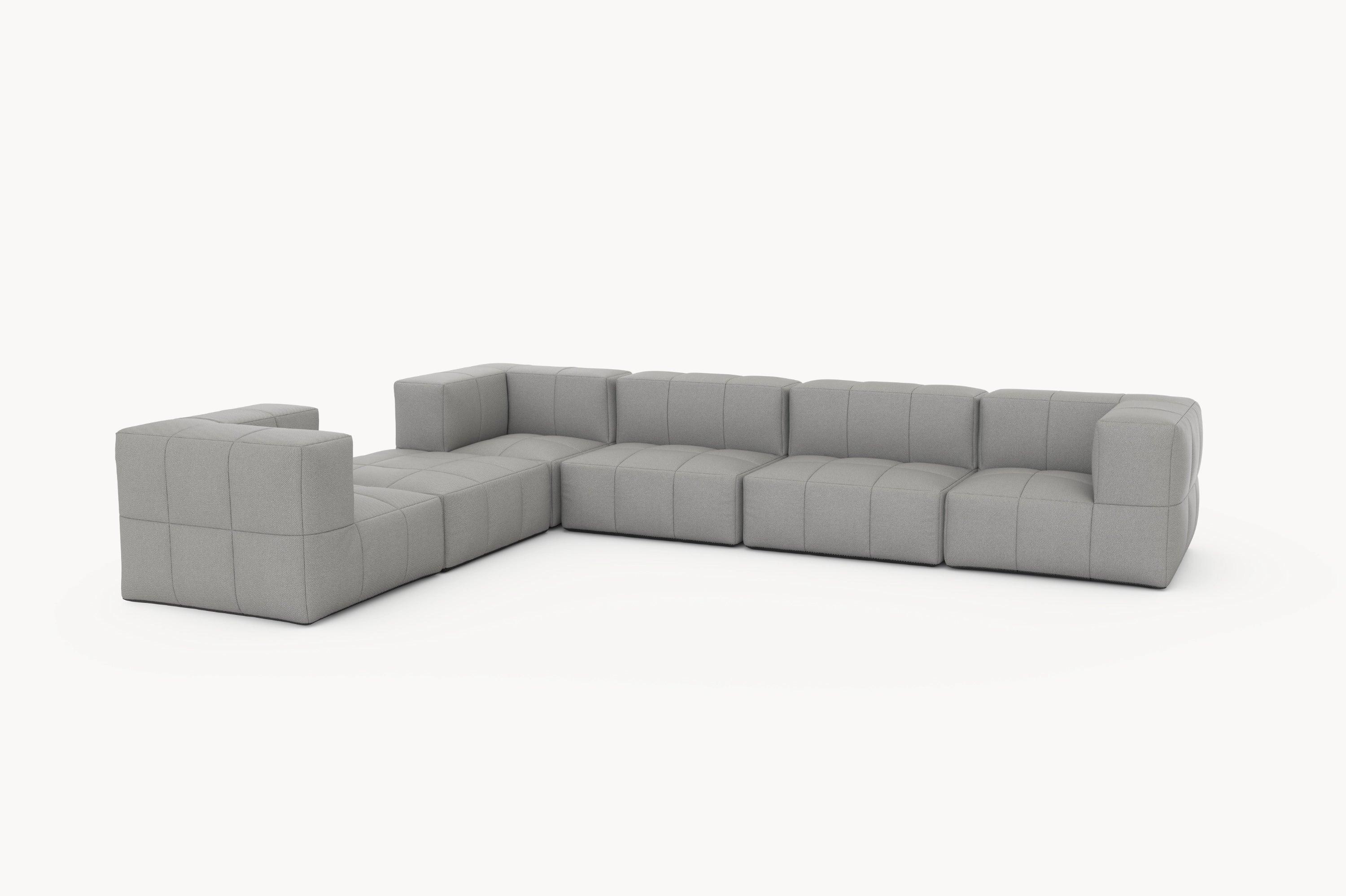Marshmallow Modular Sofa Set (6-Sitzer) von Finqa: Ein graues, stilvolles Sofa mit modularen Elementen, inspiriert von Marshmallows, bietet Flexibilität und Komfort, ideal für entspannte Outdoor-Momente.