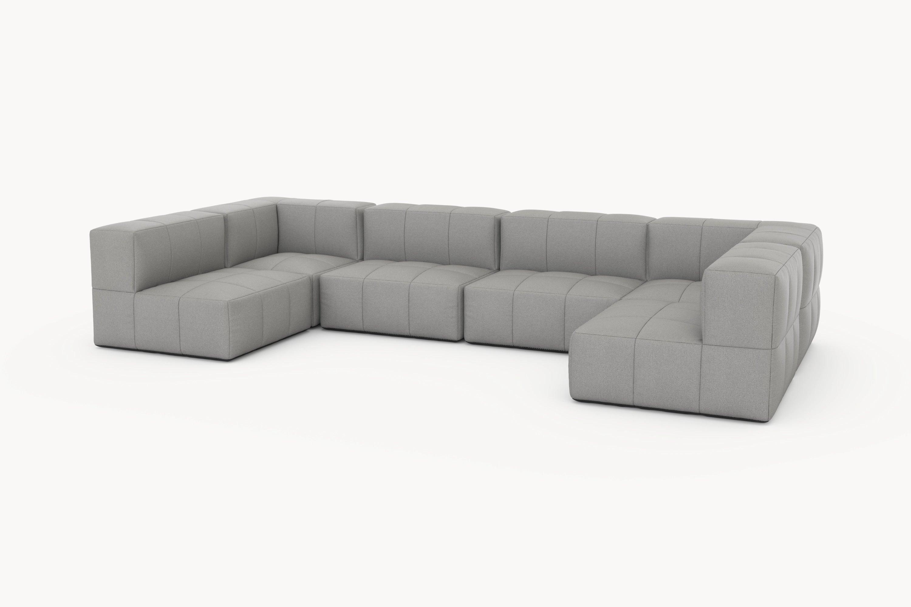 Marshmallow Modular Sofa Set (6-Sitzer) von Finqa: Elegantes, graues Sofa mit modularen Elementen, inspiriert von Marshmallows, für individuelle, nachhaltige Loungedesigns. Ideal für stilvolle, wetterfeste Outdoor-Bereiche.