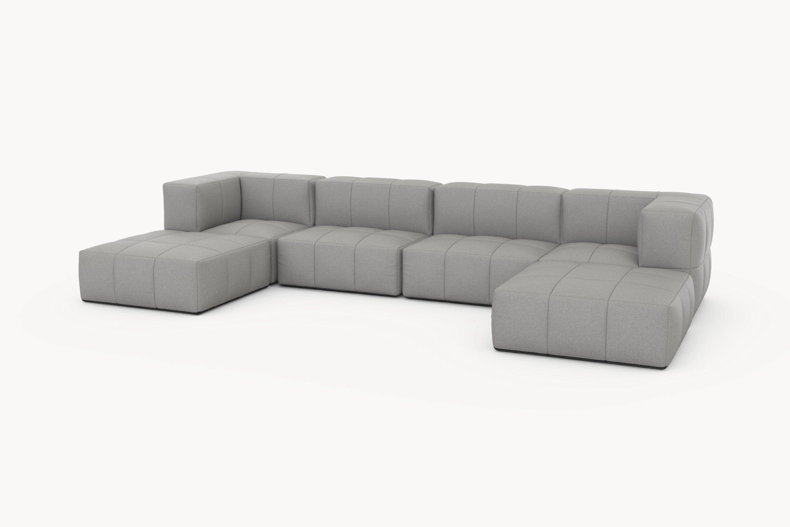 Marshmallow Modular Sofa Set (6-Sitzer) in Grau, inspiriert von Marshmallows, mit modularen Elementen für individuelle Gestaltung. Nachhaltig, wetterfest und komfortabel, ideal für flexible Outdoor-Einrichtungen.