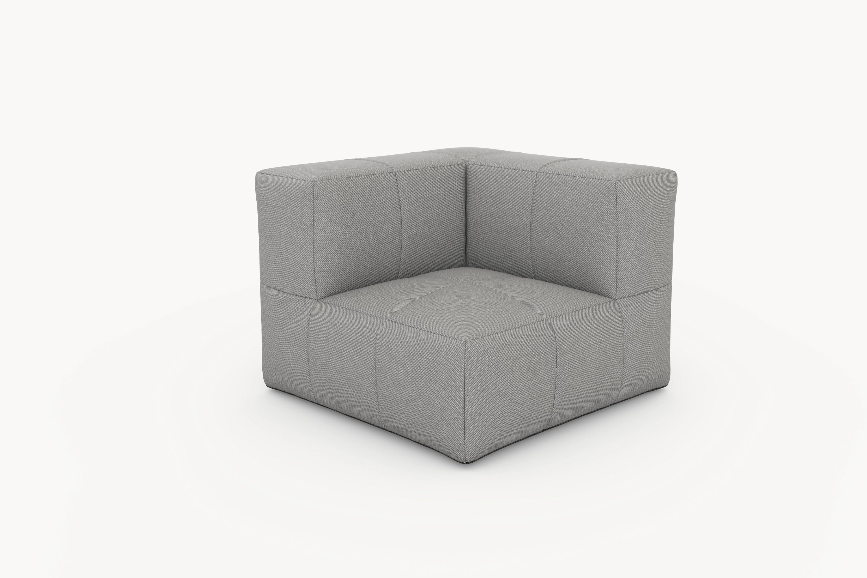Marshmallow Serie-Bonbon Ottoman von Finqa: Ein modularer, grauer Hocker, inspiriert von Marshmallows, mit wasserabweisendem Stoff, ideal für flexible Outdoor-Gestaltung.