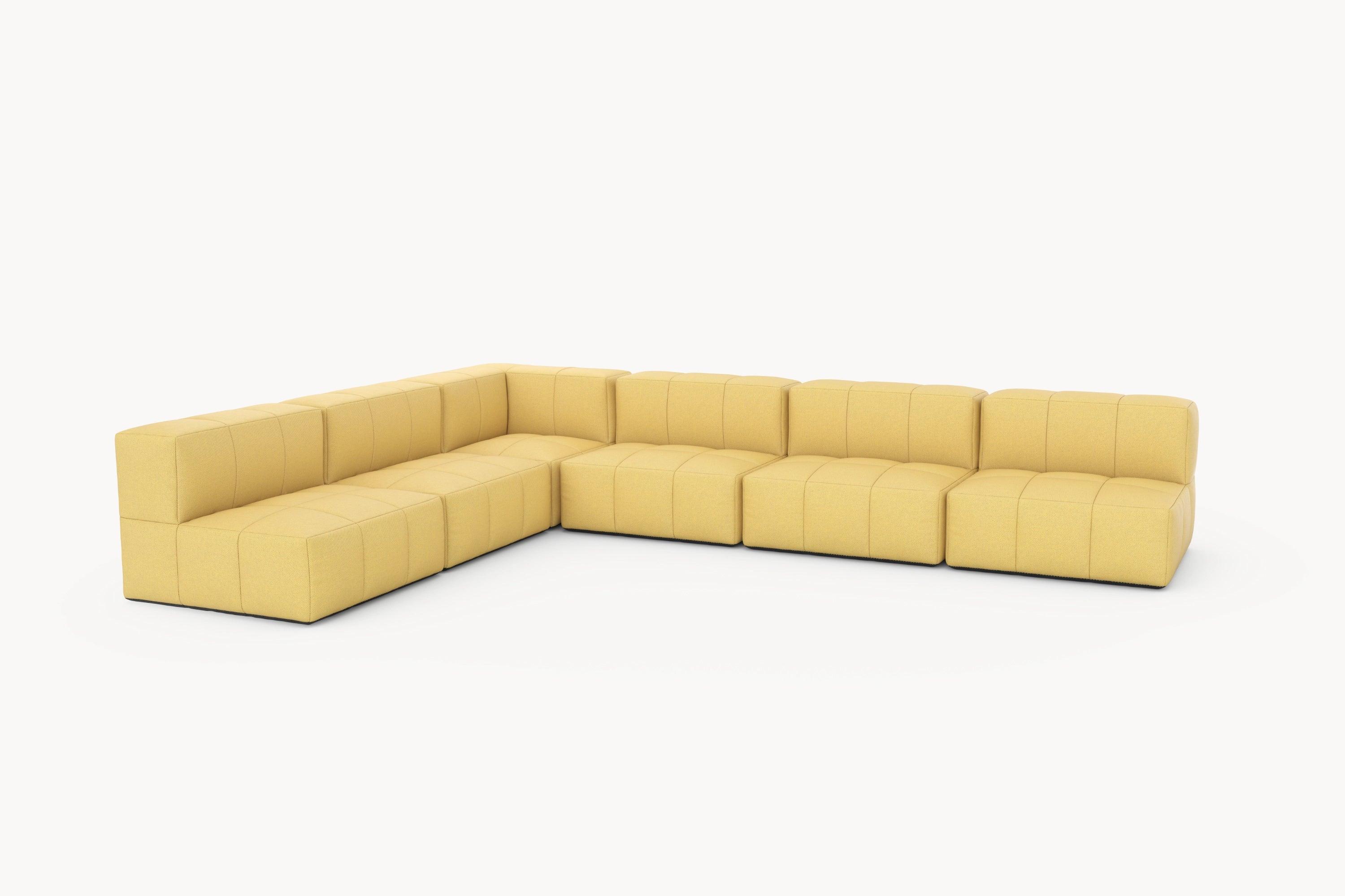 Marshmallow Modular Sofa Set (6-Sitzer) von Finqa: Hochwertiges modulares Outdoor-Sofa mit schwarzen Beinen, inspiriert von Marshmallows, ideal für individuelle Gestaltung und nachhaltigen Komfort.